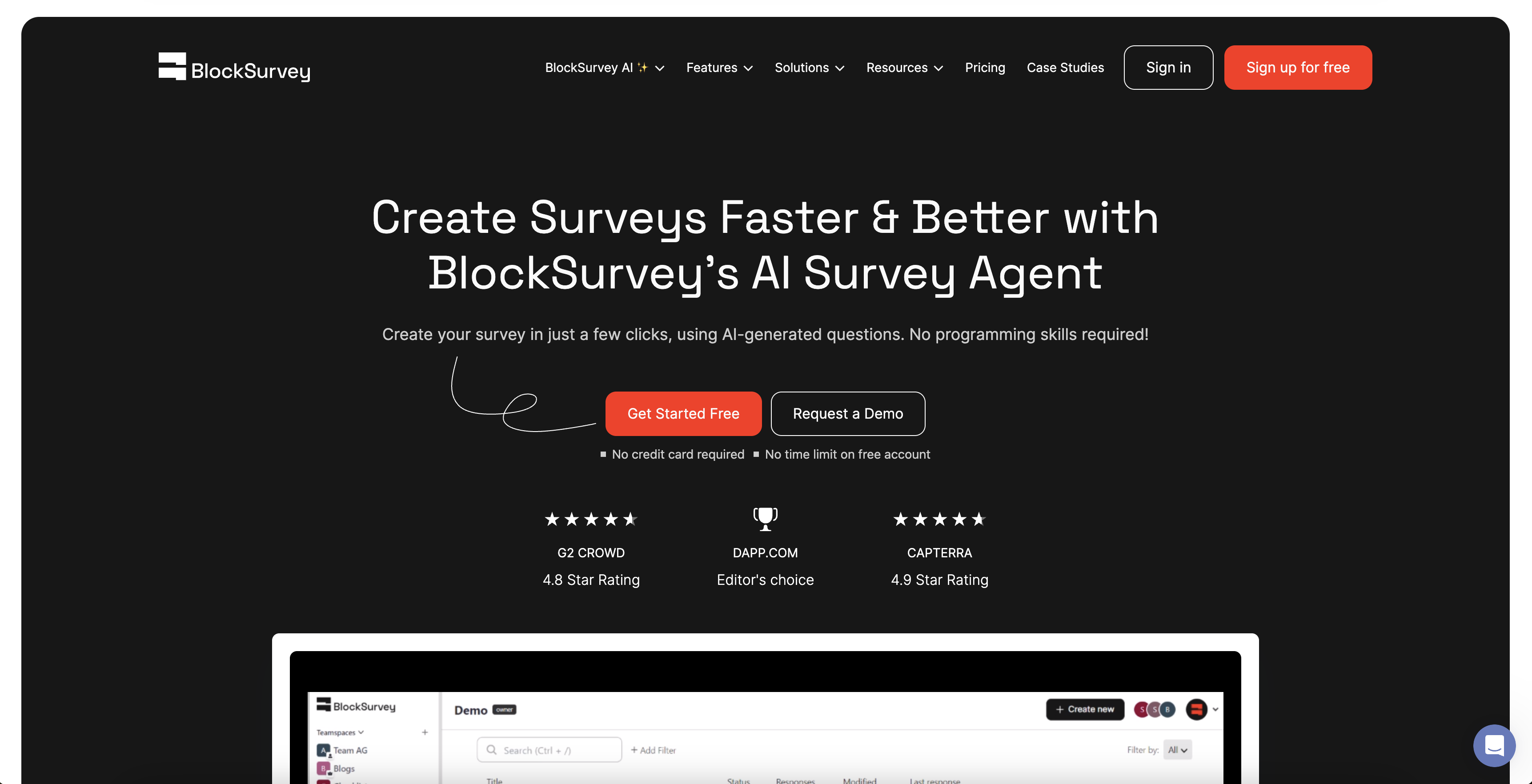 Blocksurvey - Screenshot showing the interface and features of this AI tool