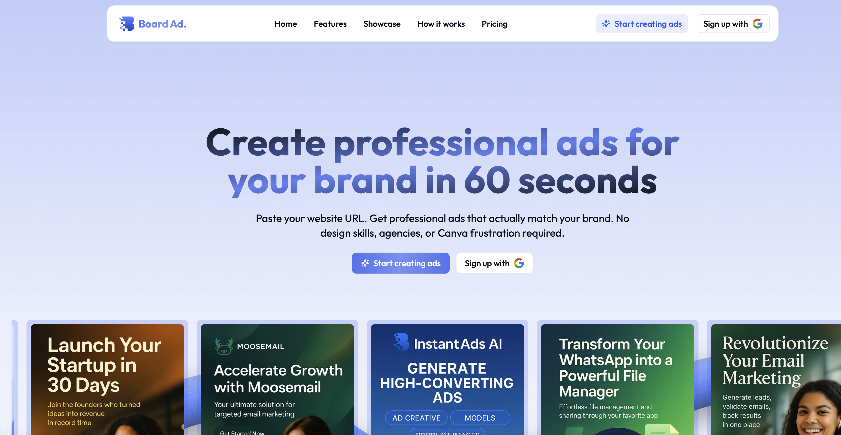 Board Ad - Screenshot showing the interface and features of this AI tool