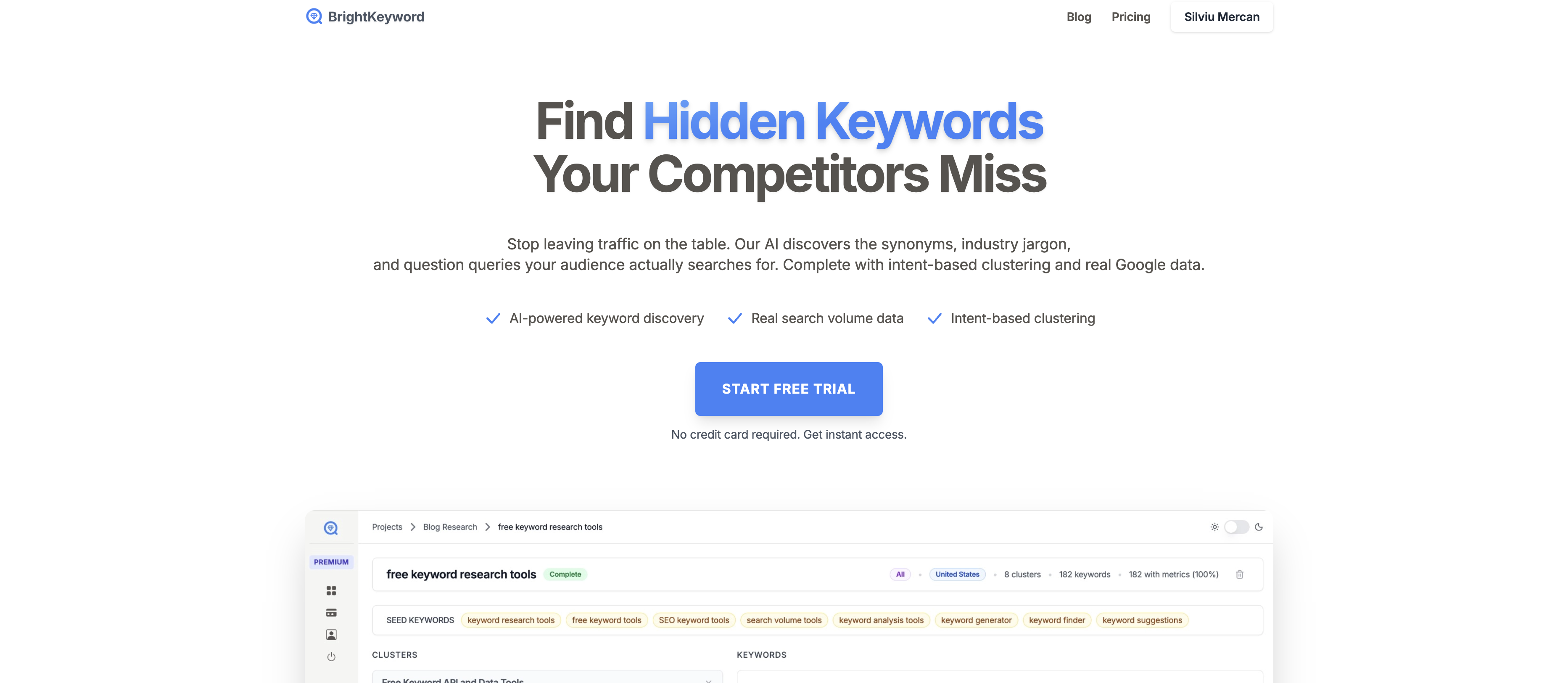 BrightKeyword - Screenshot showing the interface and features of this AI tool