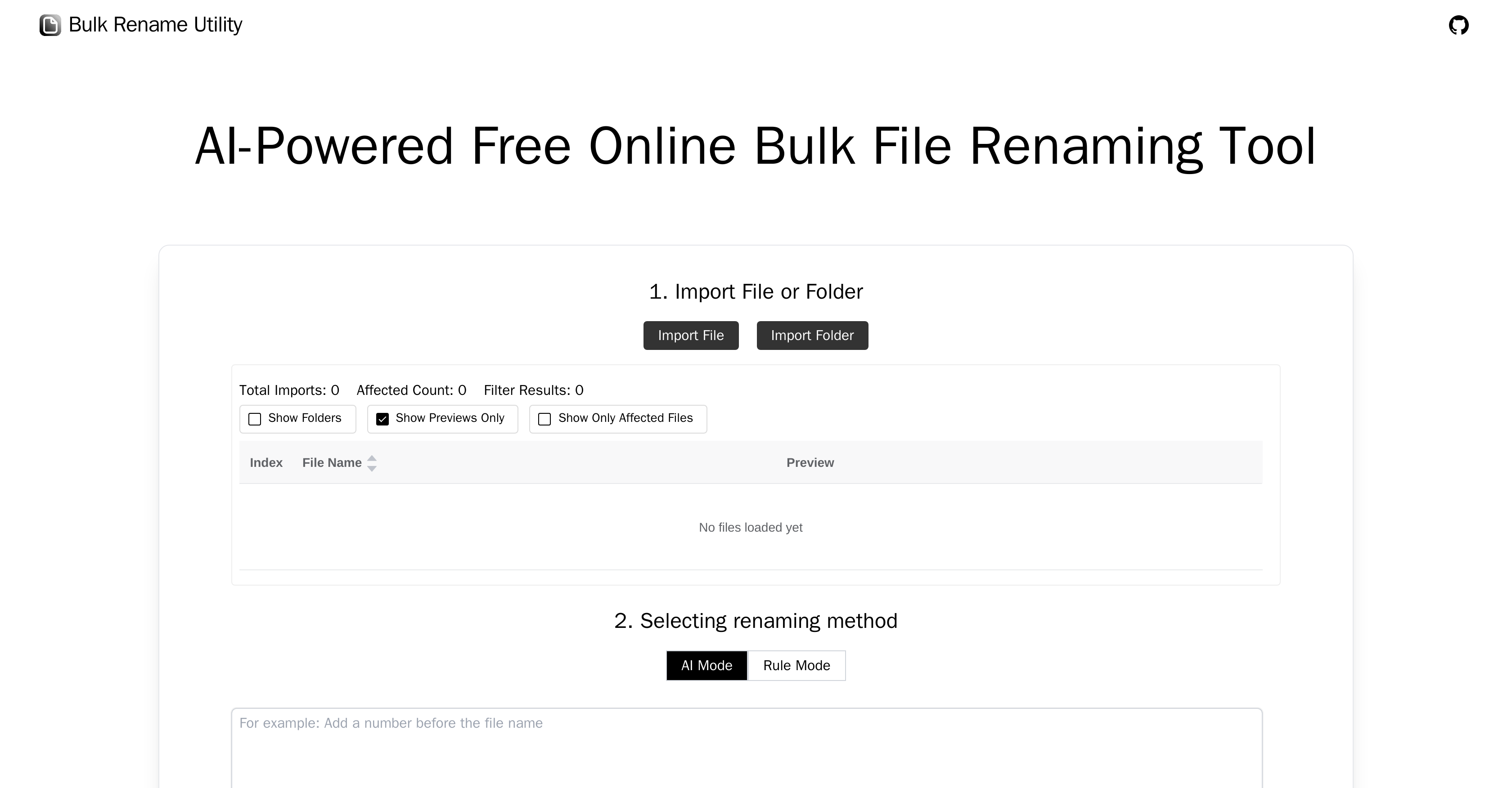 Bulk Rename Utility - Screenshot showing the interface and features of this AI tool