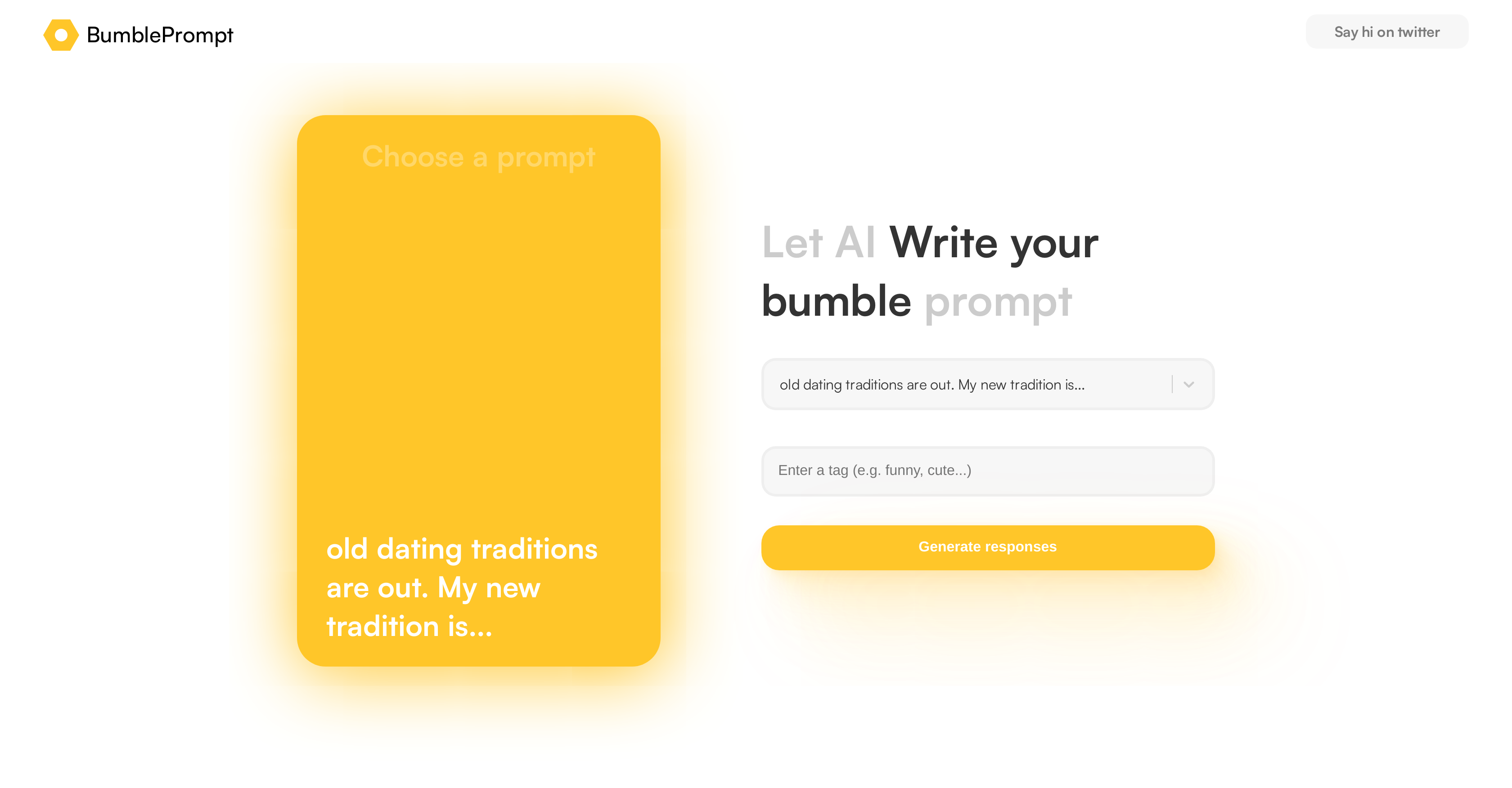 Bumble prompts - Screenshot showing the interface and features of this AI tool