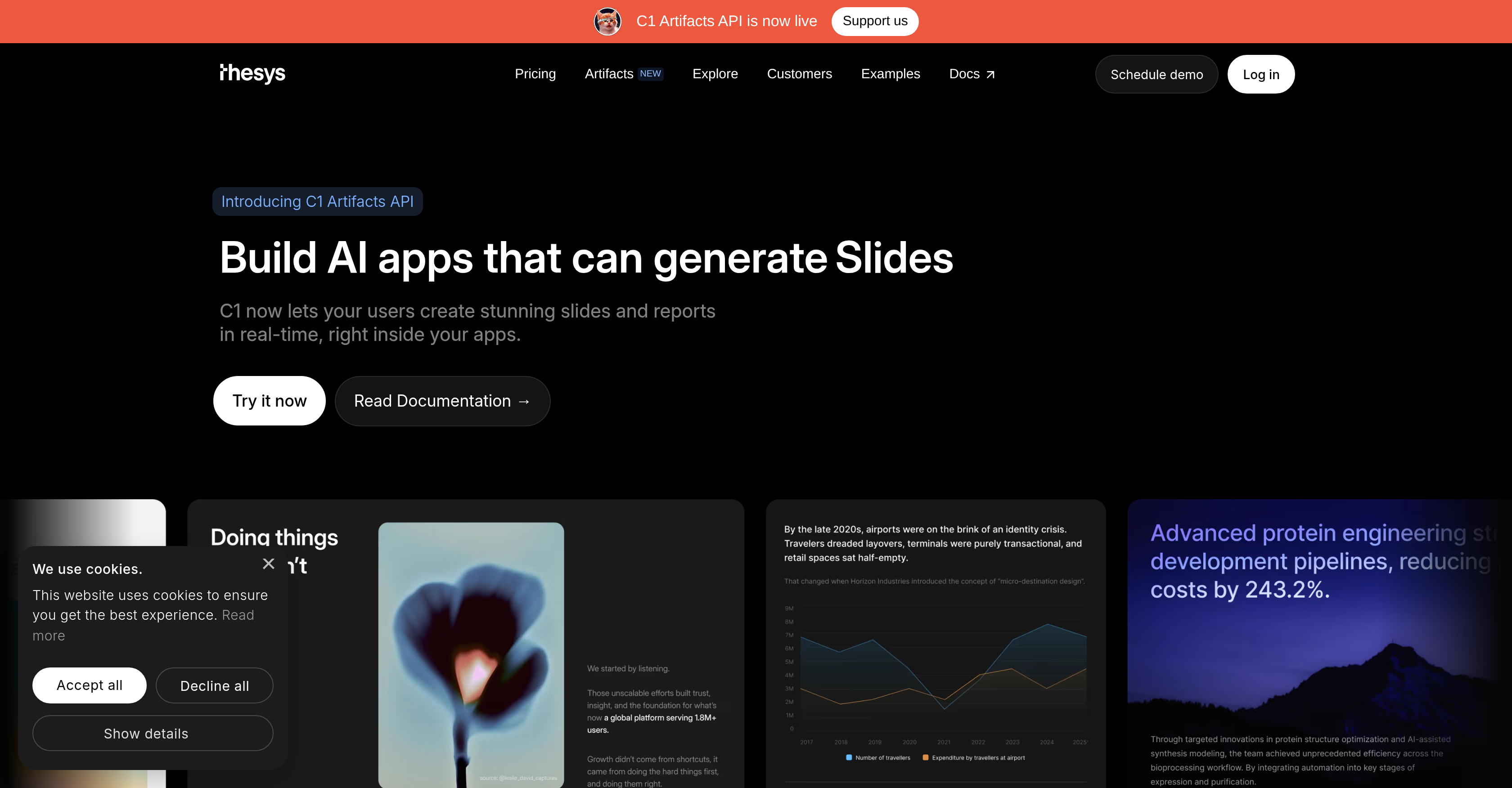 C1 Artifacts API - Thesys - Screenshot showing the interface and features of this AI tool