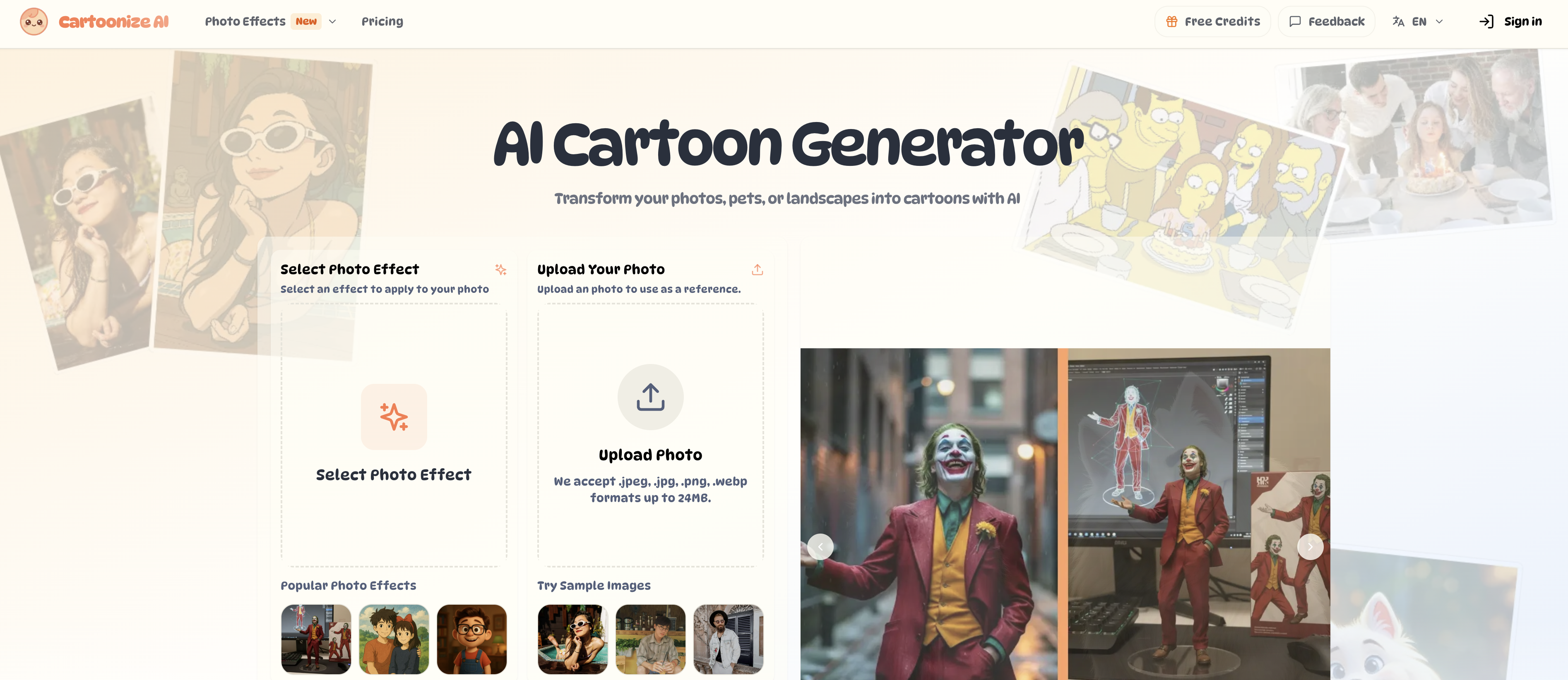 Cartoonize AI - Screenshot showing the interface and features of this AI tool
