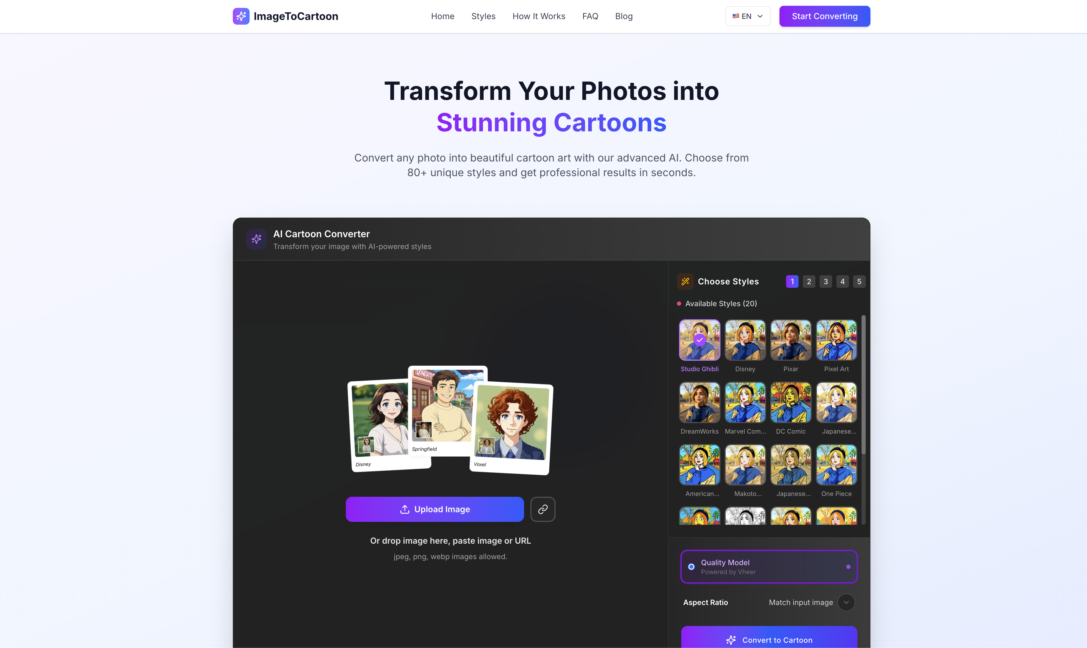 ImageToCartoon - Screenshot showing the interface and features of this AI tool