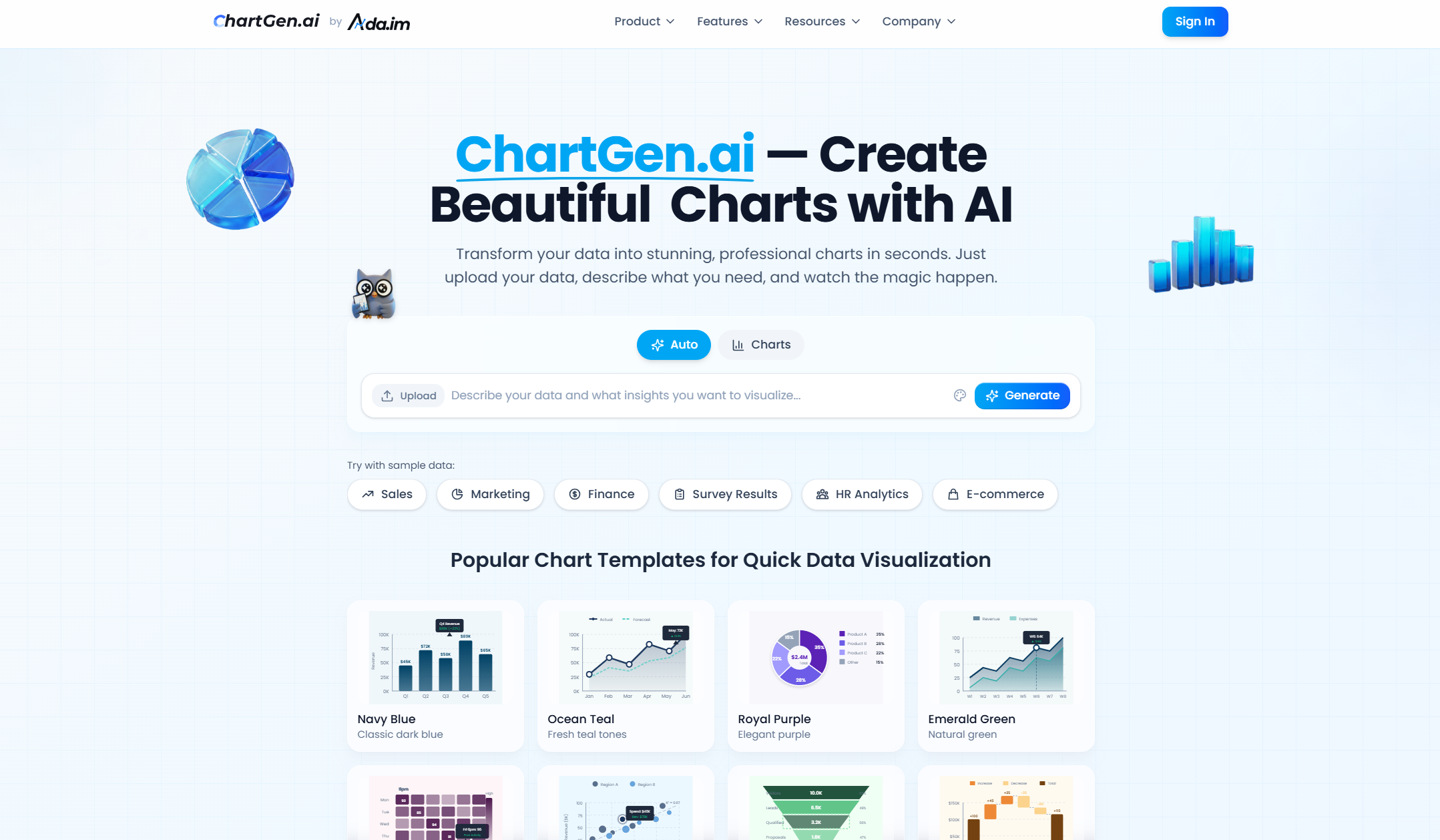 ChartGen.ai - Screenshot showing the interface and features of this AI tool
