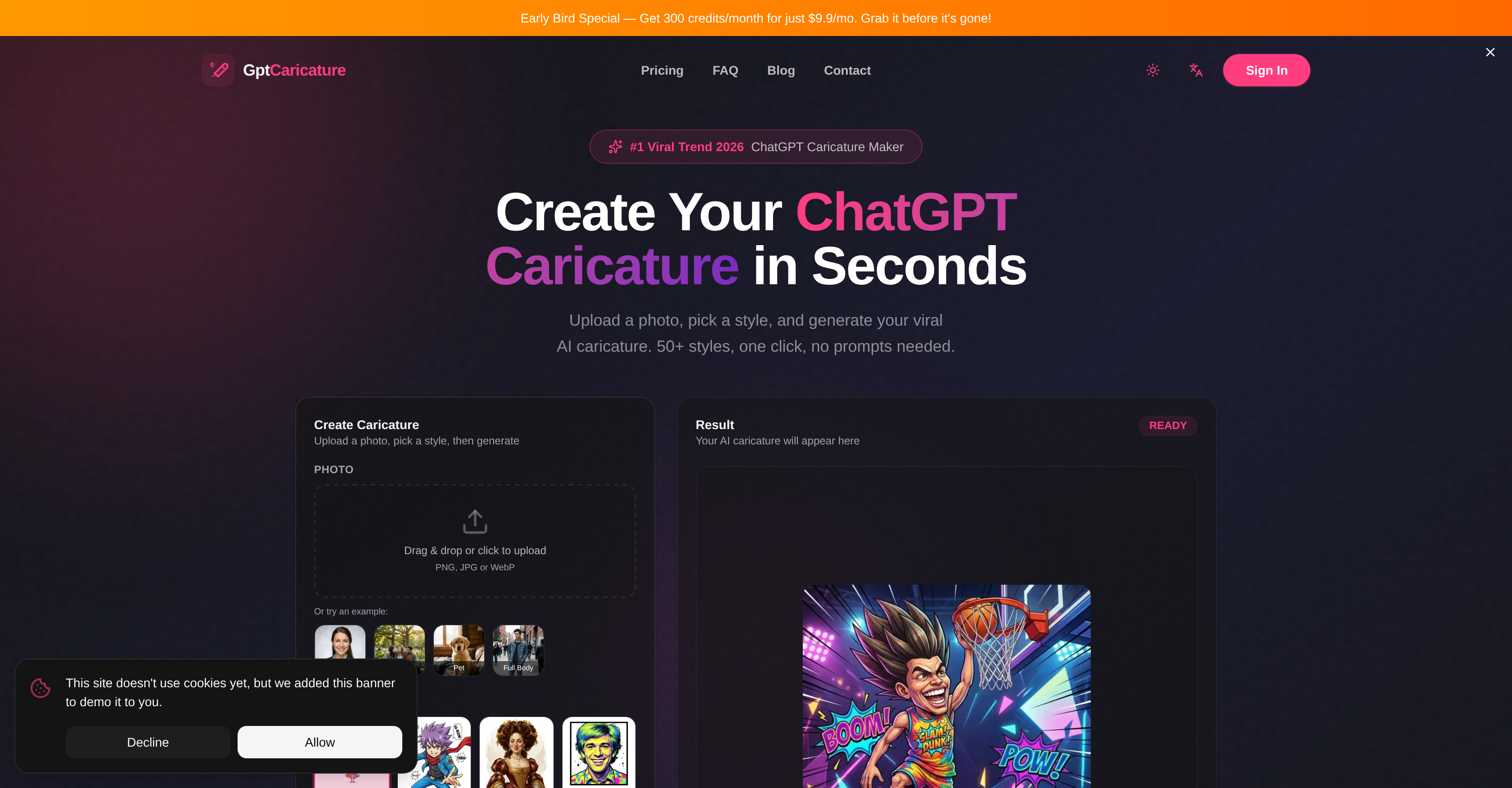 GPT Caricature - Screenshot showing the interface and features of this AI tool