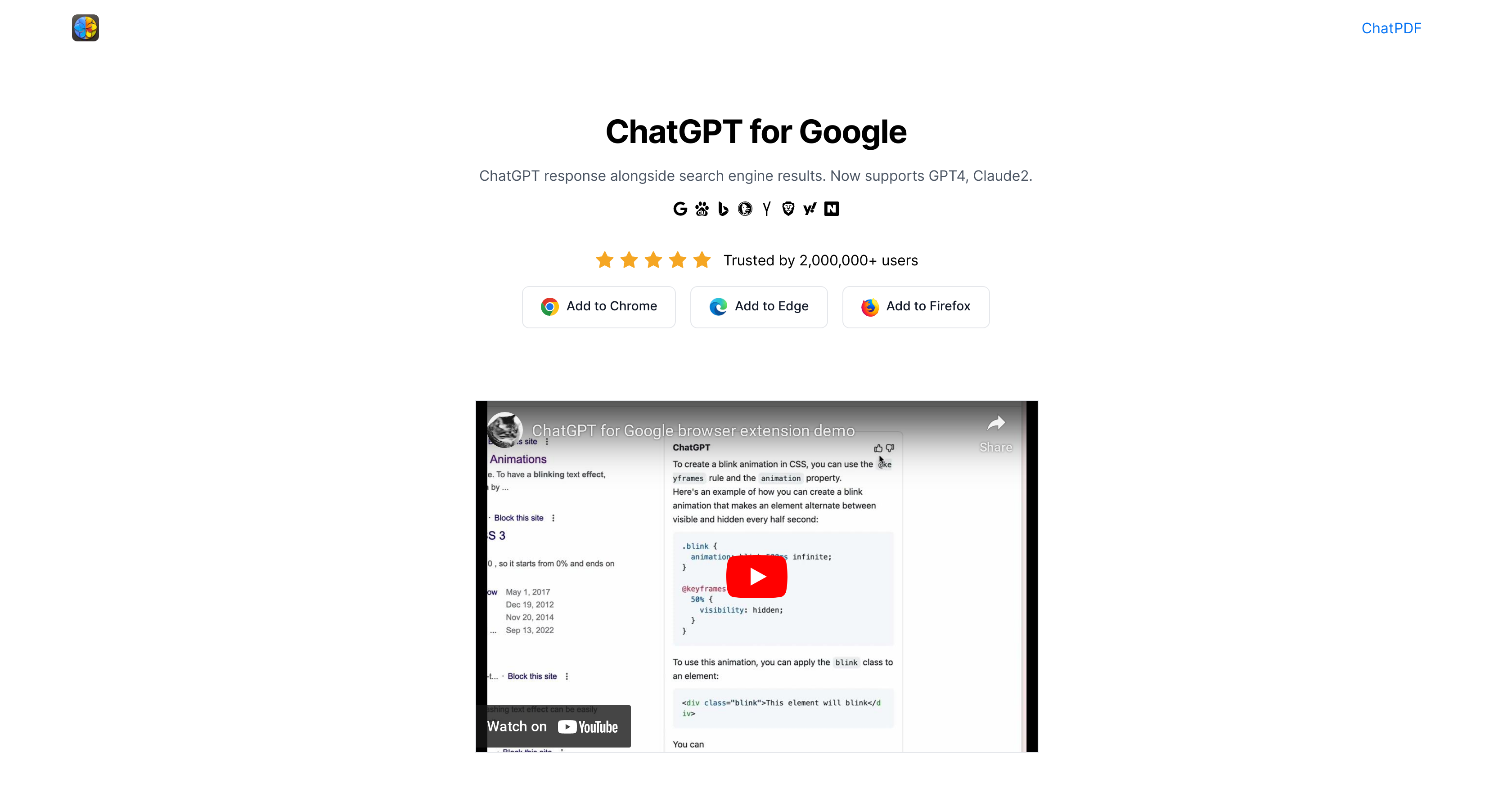 ChatGPT for Google - Screenshot showing the interface and features of this AI tool