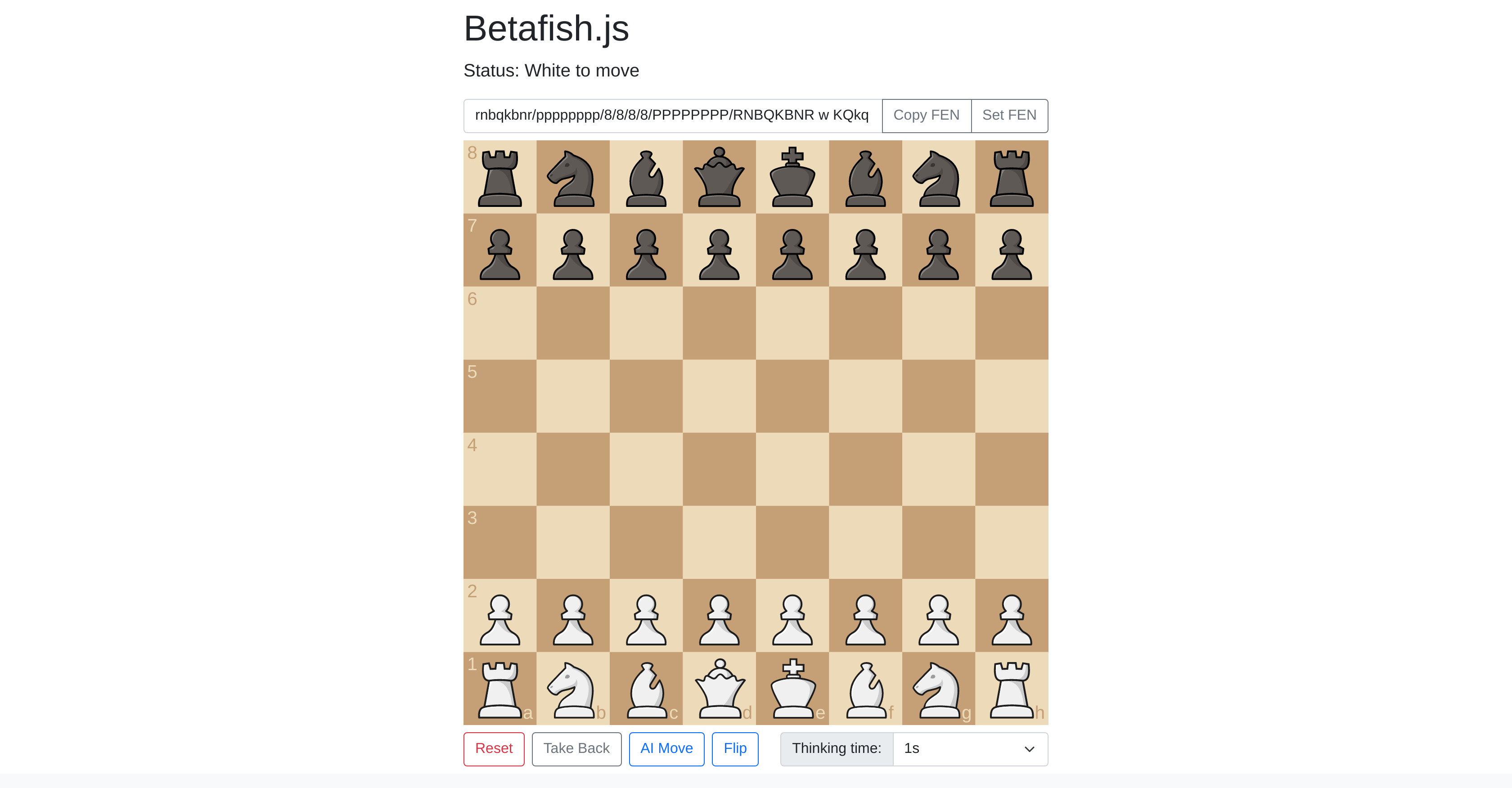 Betafish.js | Chess AI - Screenshot showing the interface and features of this AI tool