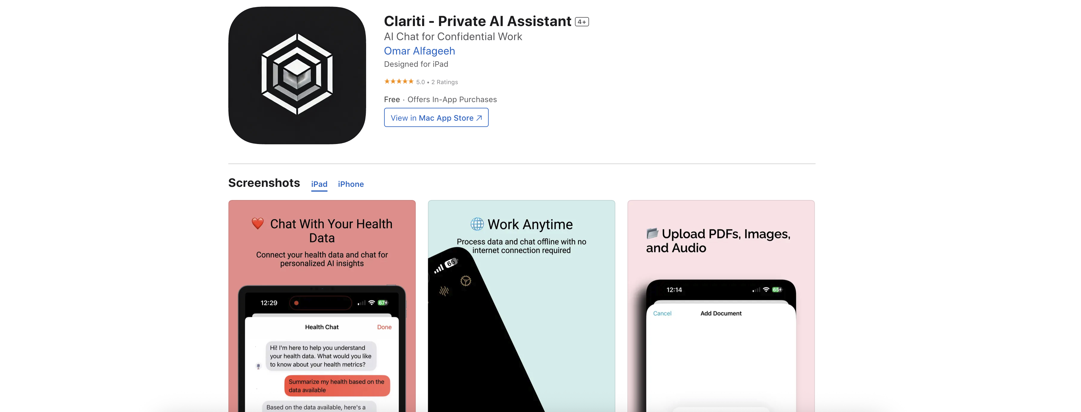 Clariti - Private AI Assistant - Screenshot showing the interface and features of this AI tool