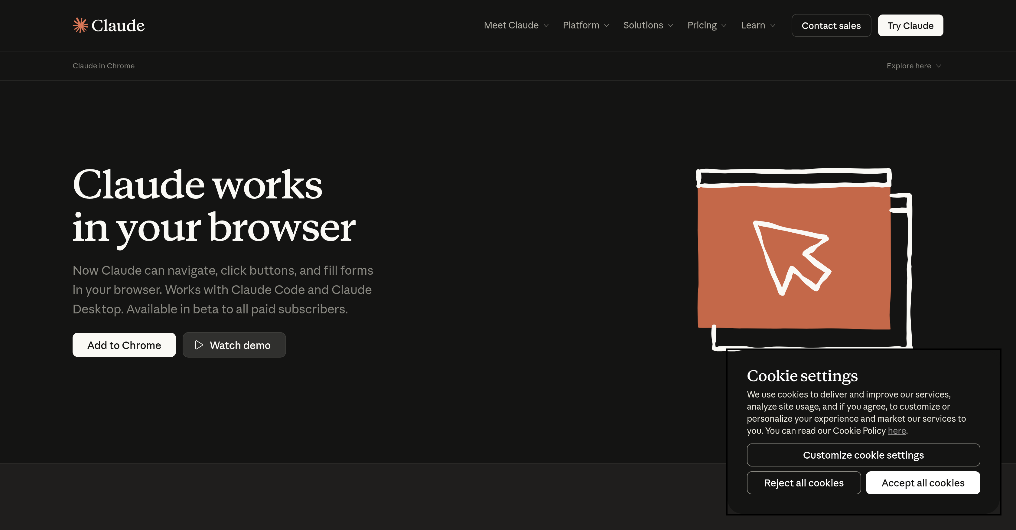 Claude in Chrome - Screenshot showing the interface and features of this AI tool