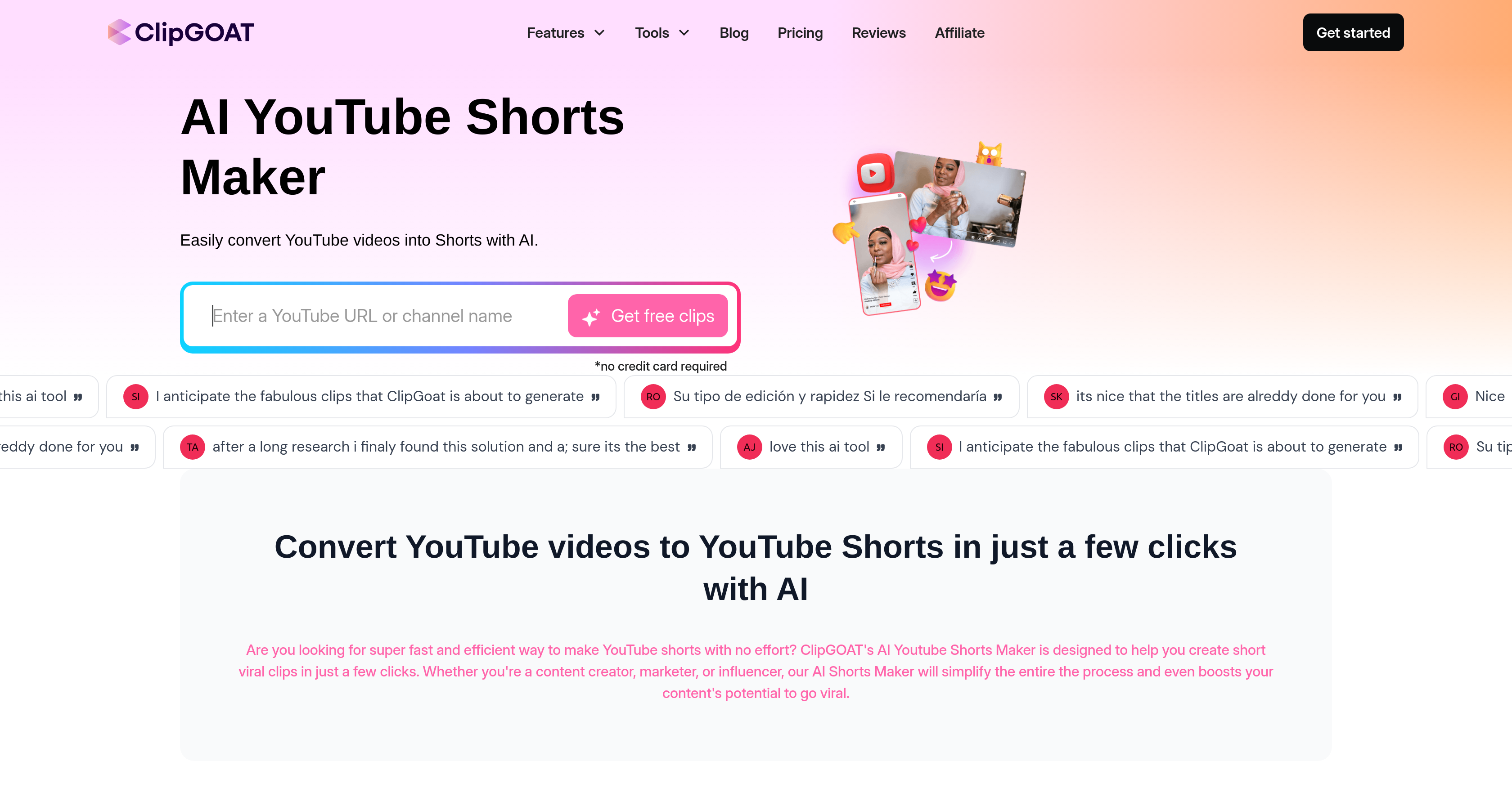 ClipGOAT - Screenshot showing the interface and features of this AI tool