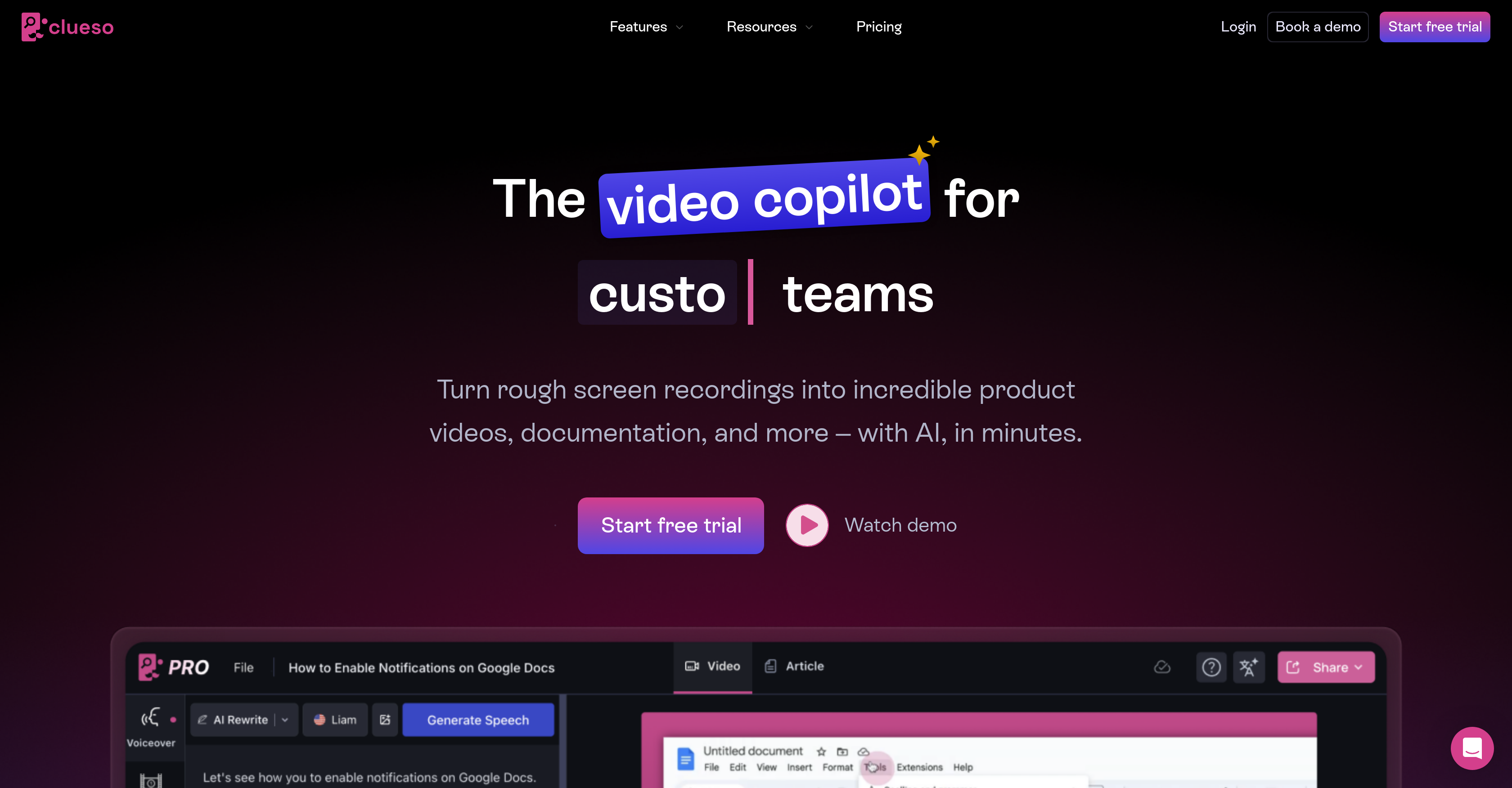 Clueso - Screenshot showing the interface and features of this AI tool
