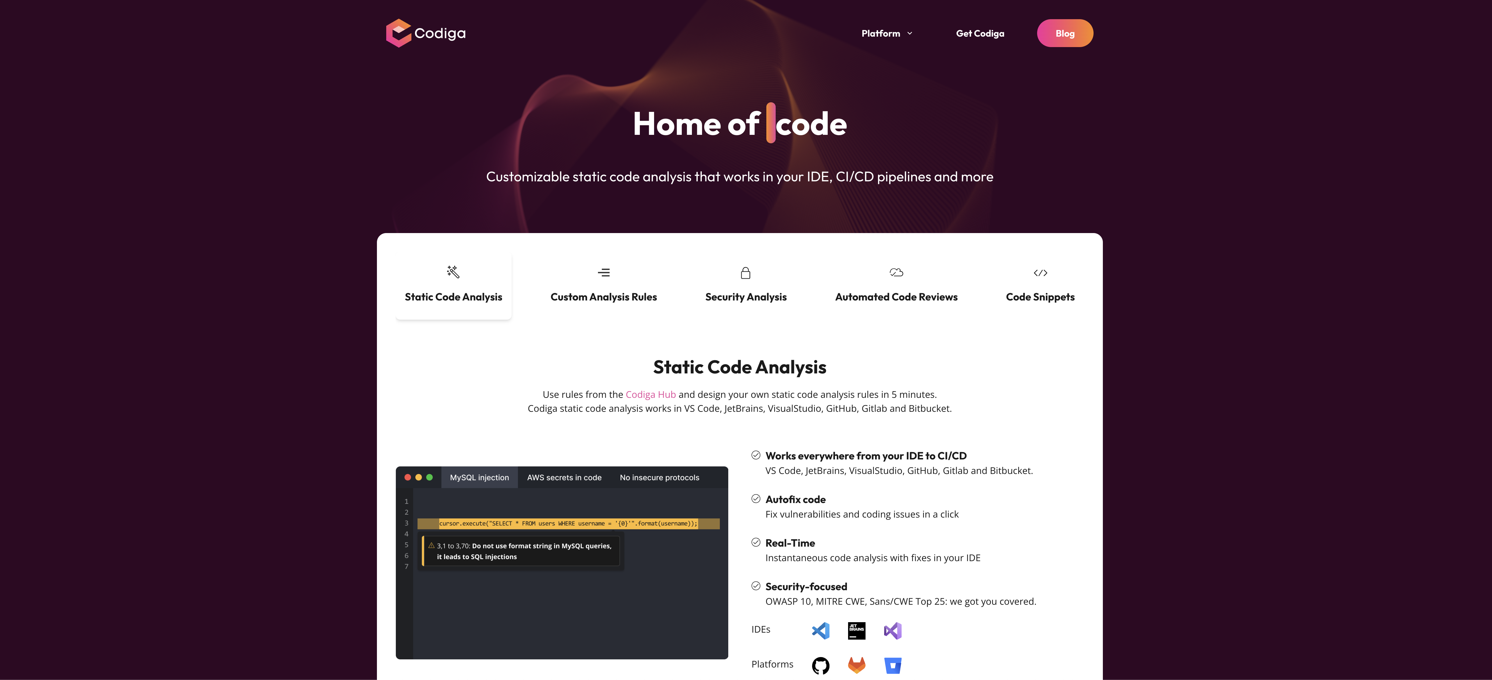 Codiga - Screenshot showing the interface and features of this AI tool