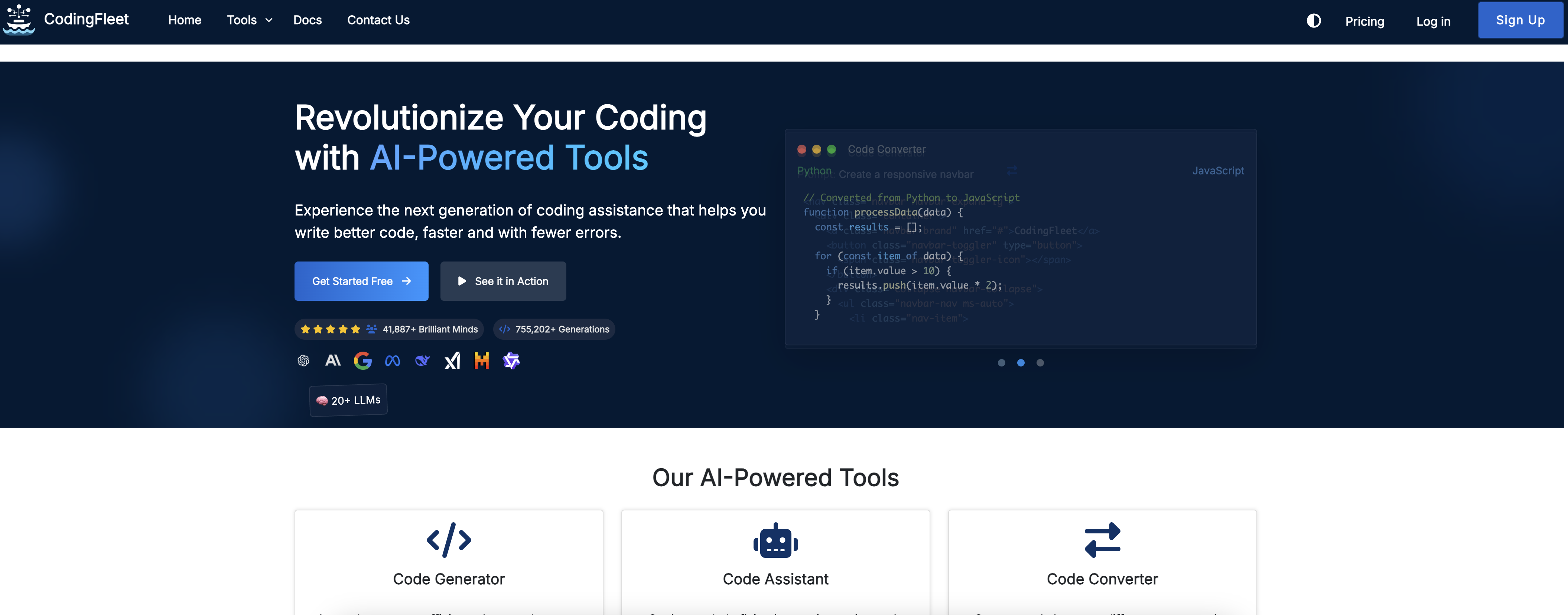 CodingFleet - Screenshot showing the interface and features of this AI tool