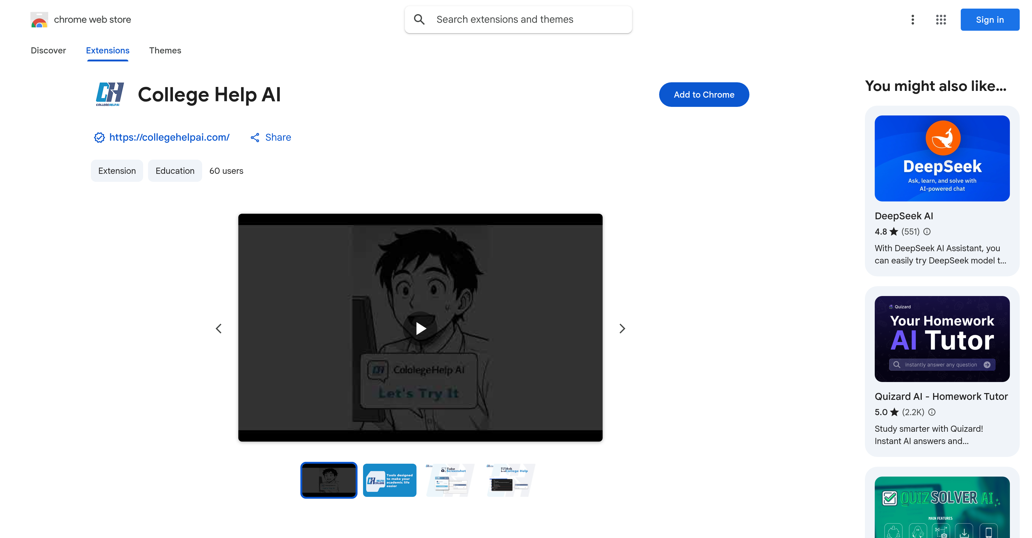 College Help AI - Screenshot showing the interface and features of this AI tool