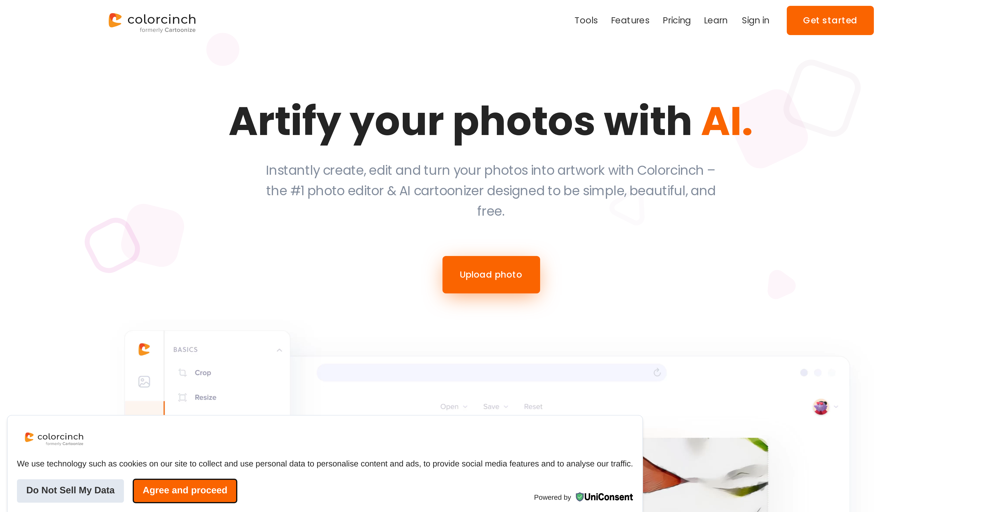 Colorcinch - Screenshot showing the interface and features of this AI tool