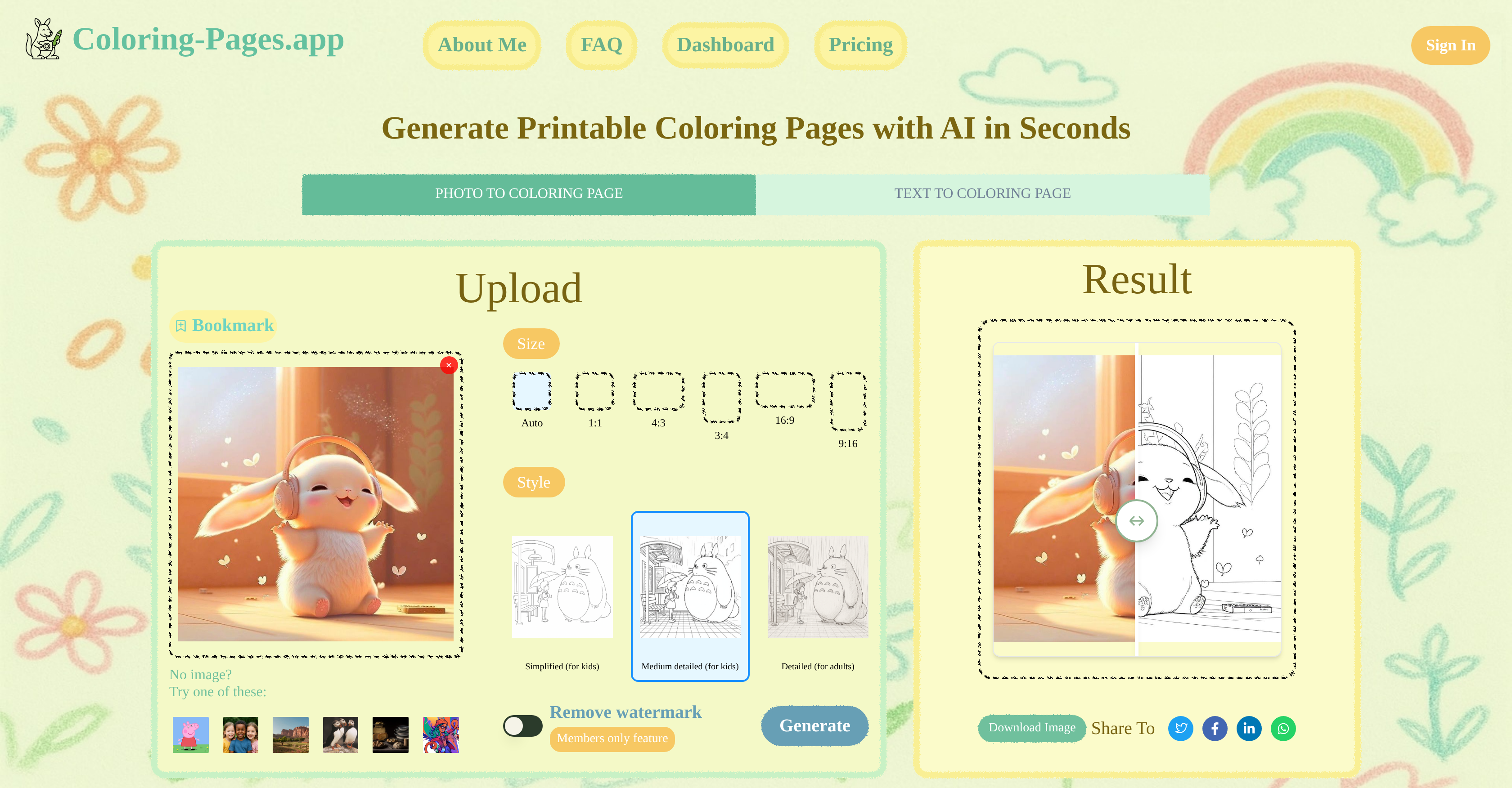 Coloring-Pages.app - Screenshot showing the interface and features of this AI tool