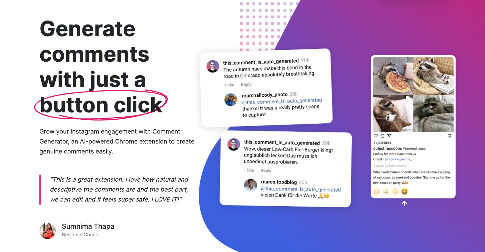 Comment Generator - Screenshot showing the interface and features of this AI tool