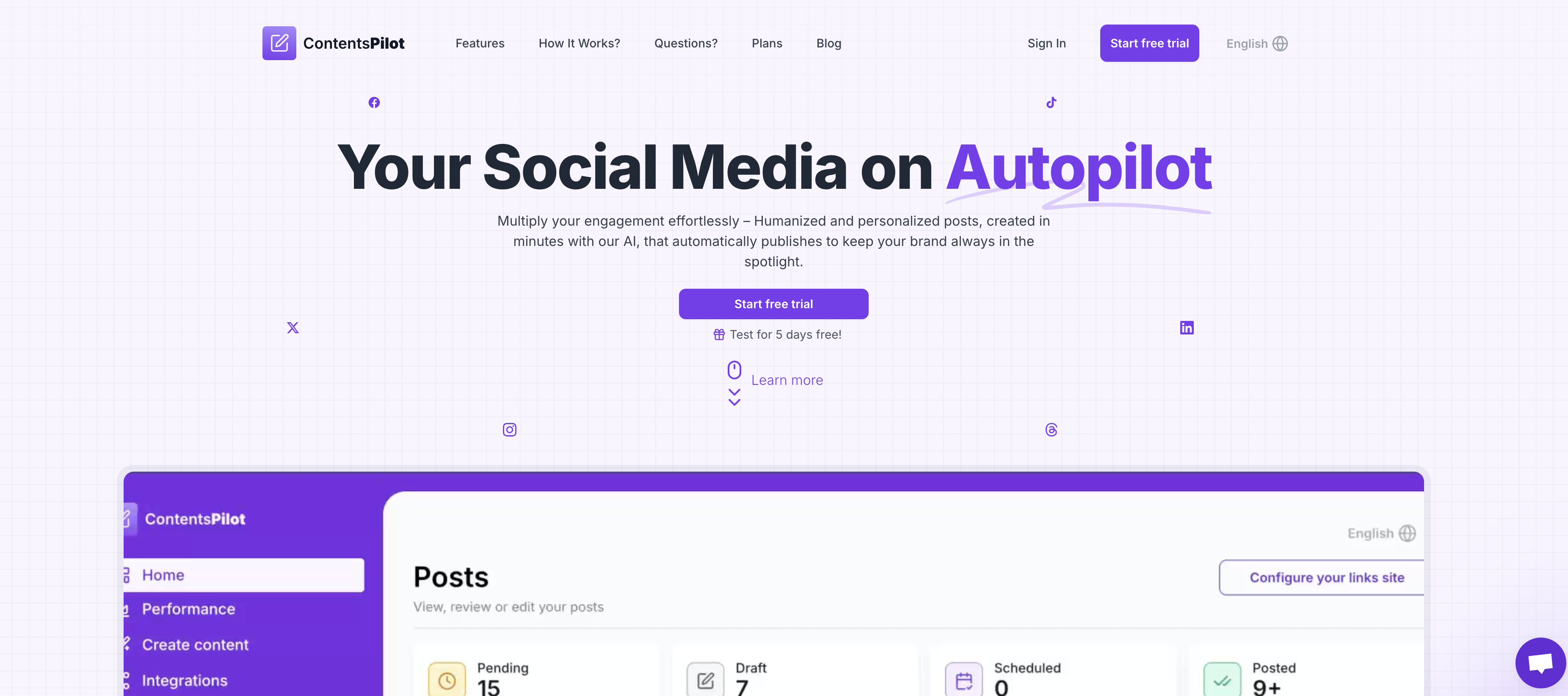 Contents Pilot - Screenshot showing the interface and features of this AI tool
