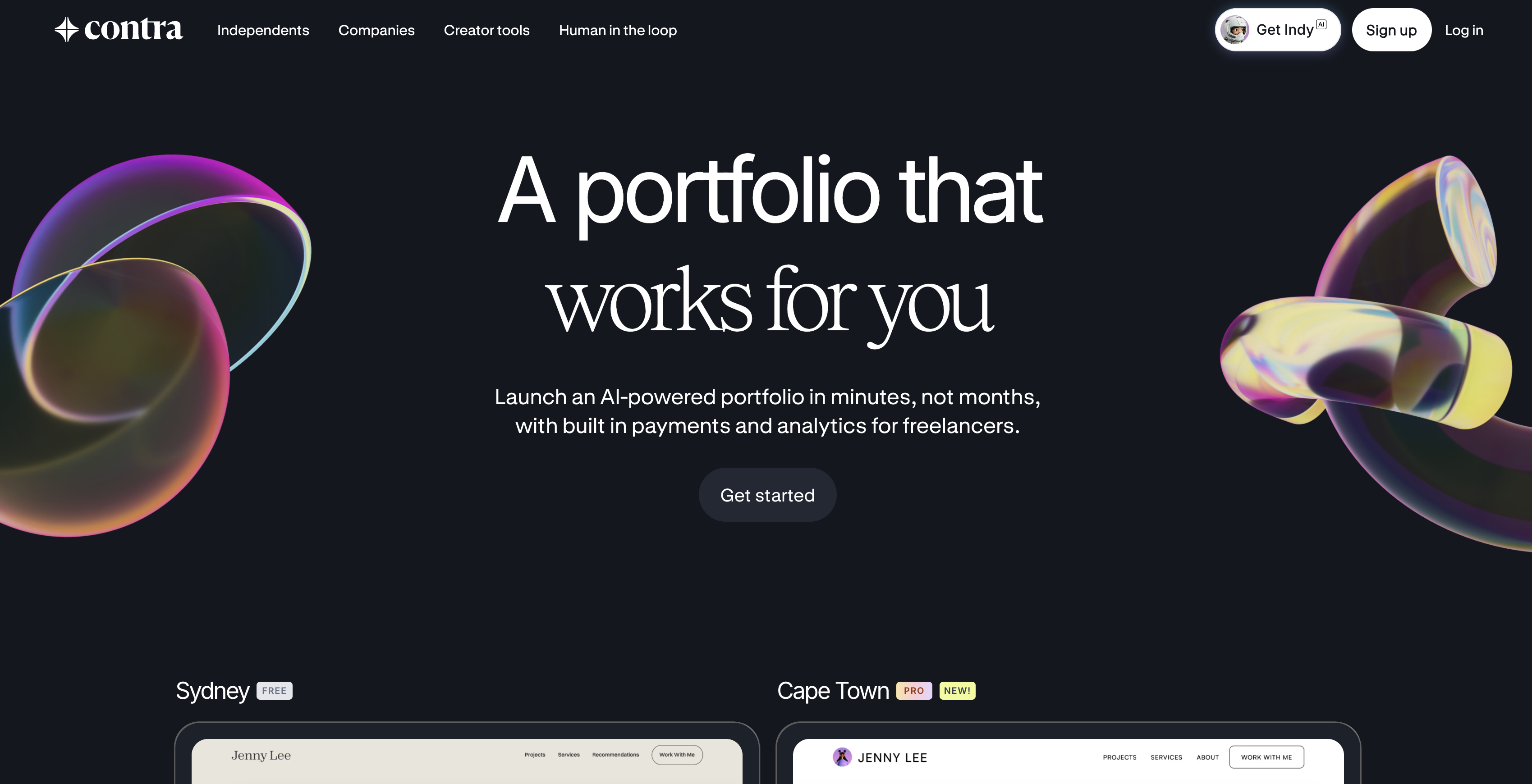 Contra | Portfolios - Screenshot showing the interface and features of this AI tool