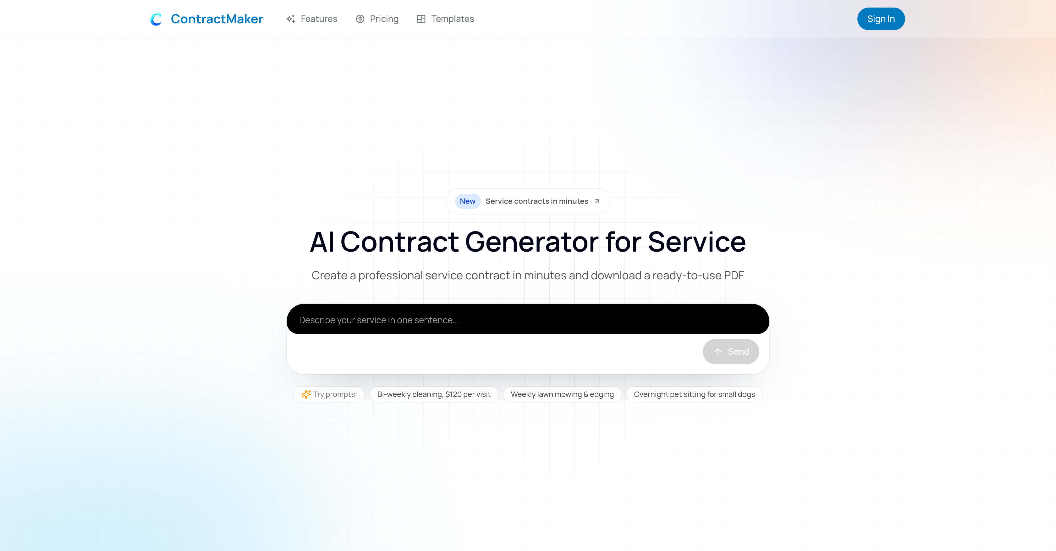 ContractMaker - Screenshot showing the interface and features of this AI tool