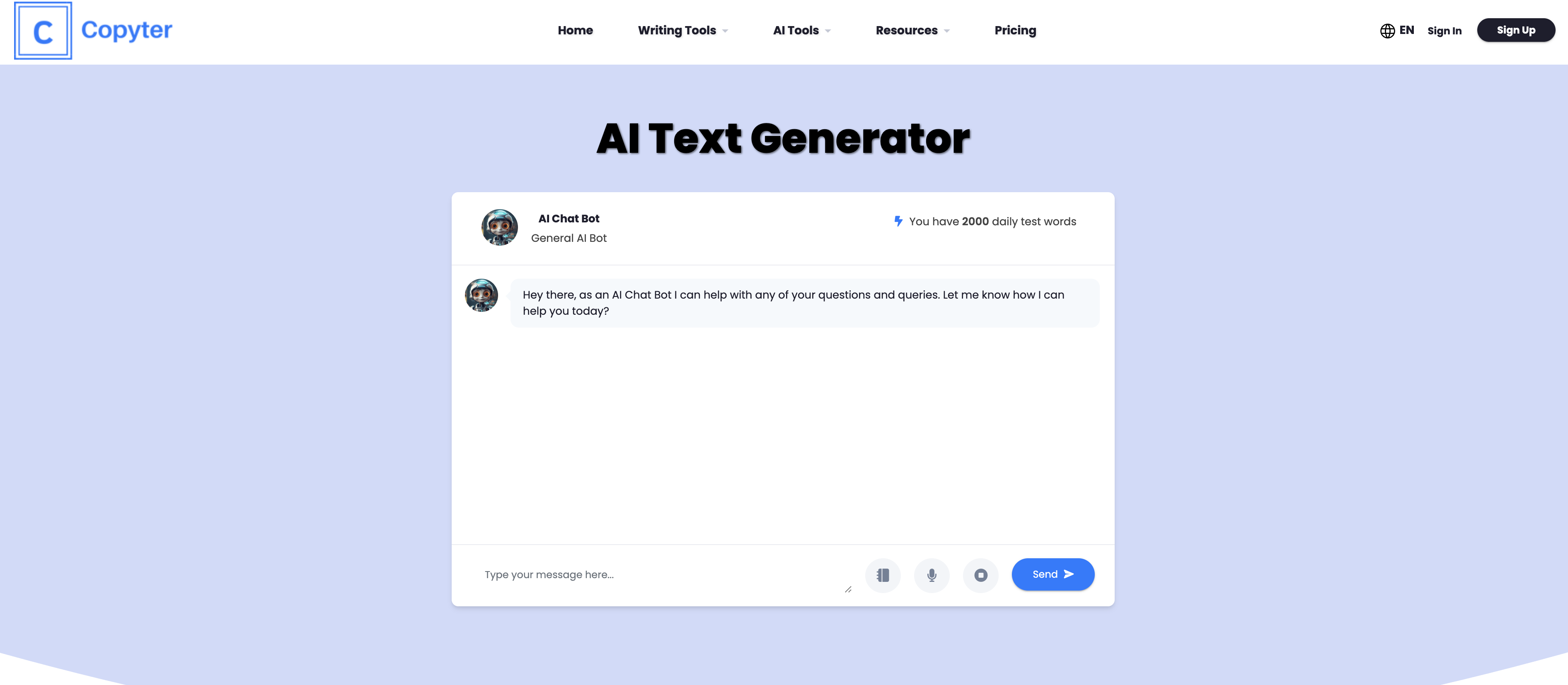 Copyter - Screenshot showing the interface and features of this AI tool