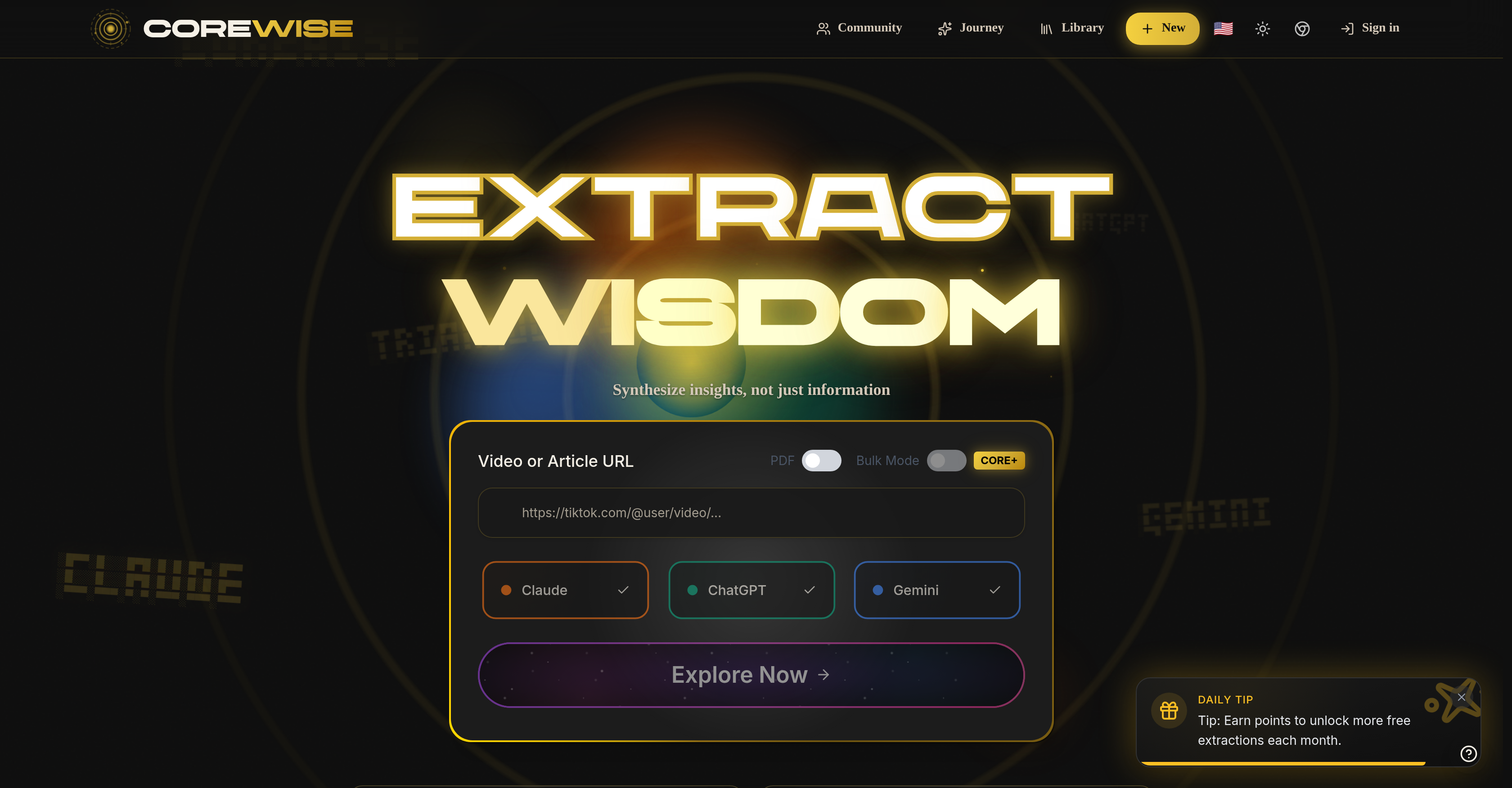 CoreWise.video - Screenshot showing the interface and features of this AI tool