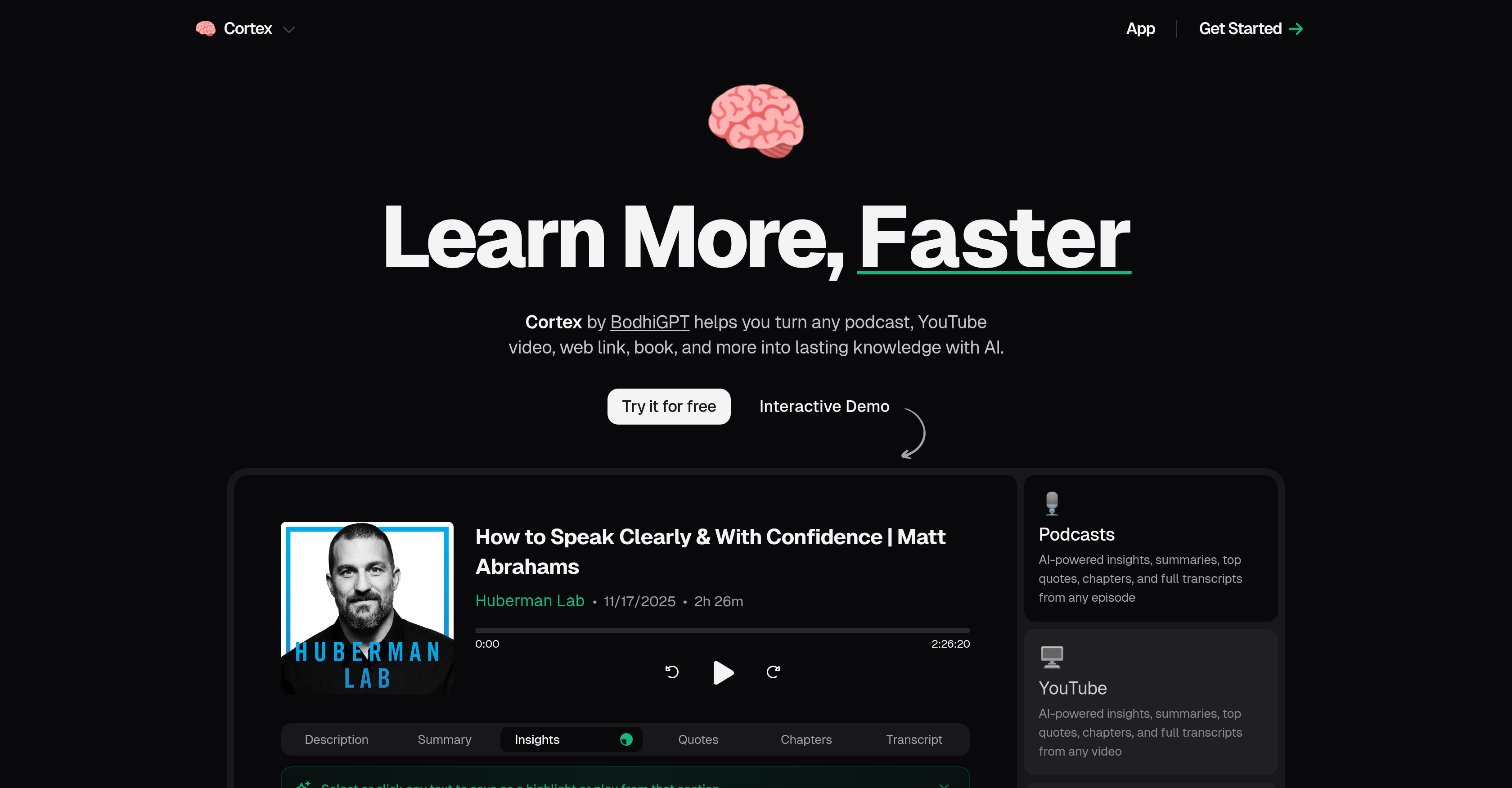 Cortex | BodhiGPT - Screenshot showing the interface and features of this AI tool