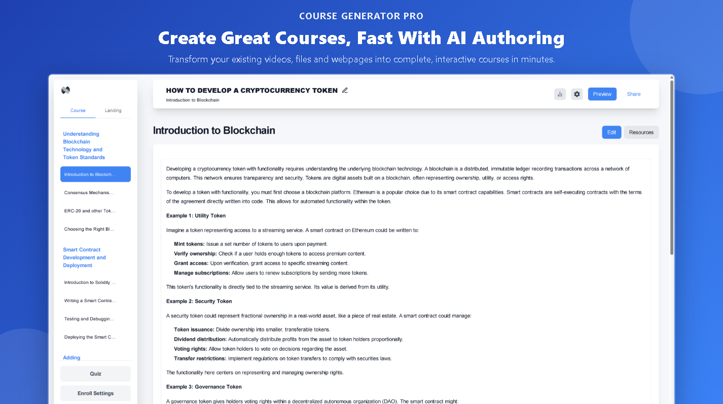 Course Generator Pro - Screenshot showing the interface and features of this AI tool