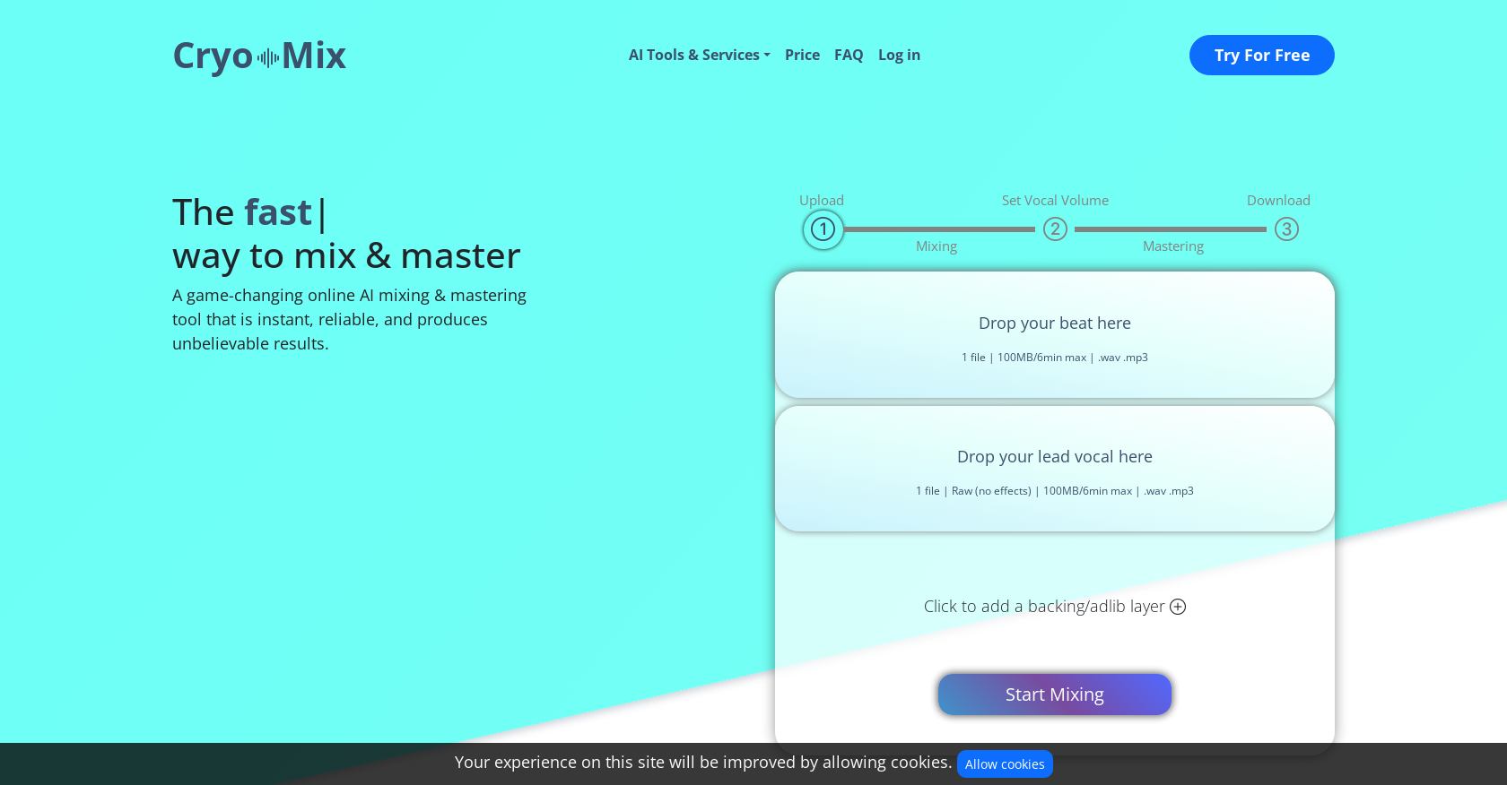 Cryo-Mix - Screenshot showing the interface and features of this AI tool