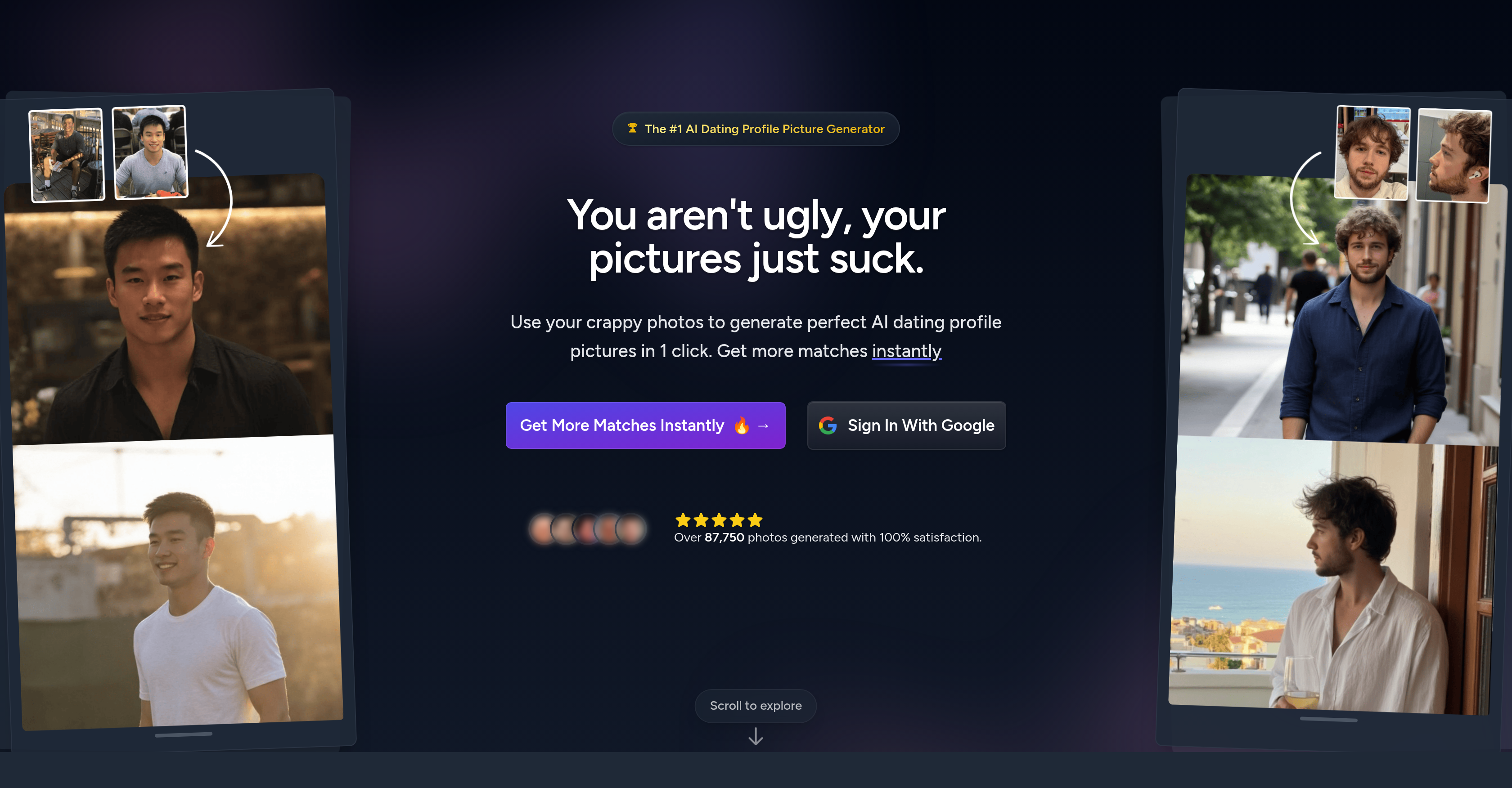 DatingShoot - Screenshot showing the interface and features of this AI tool