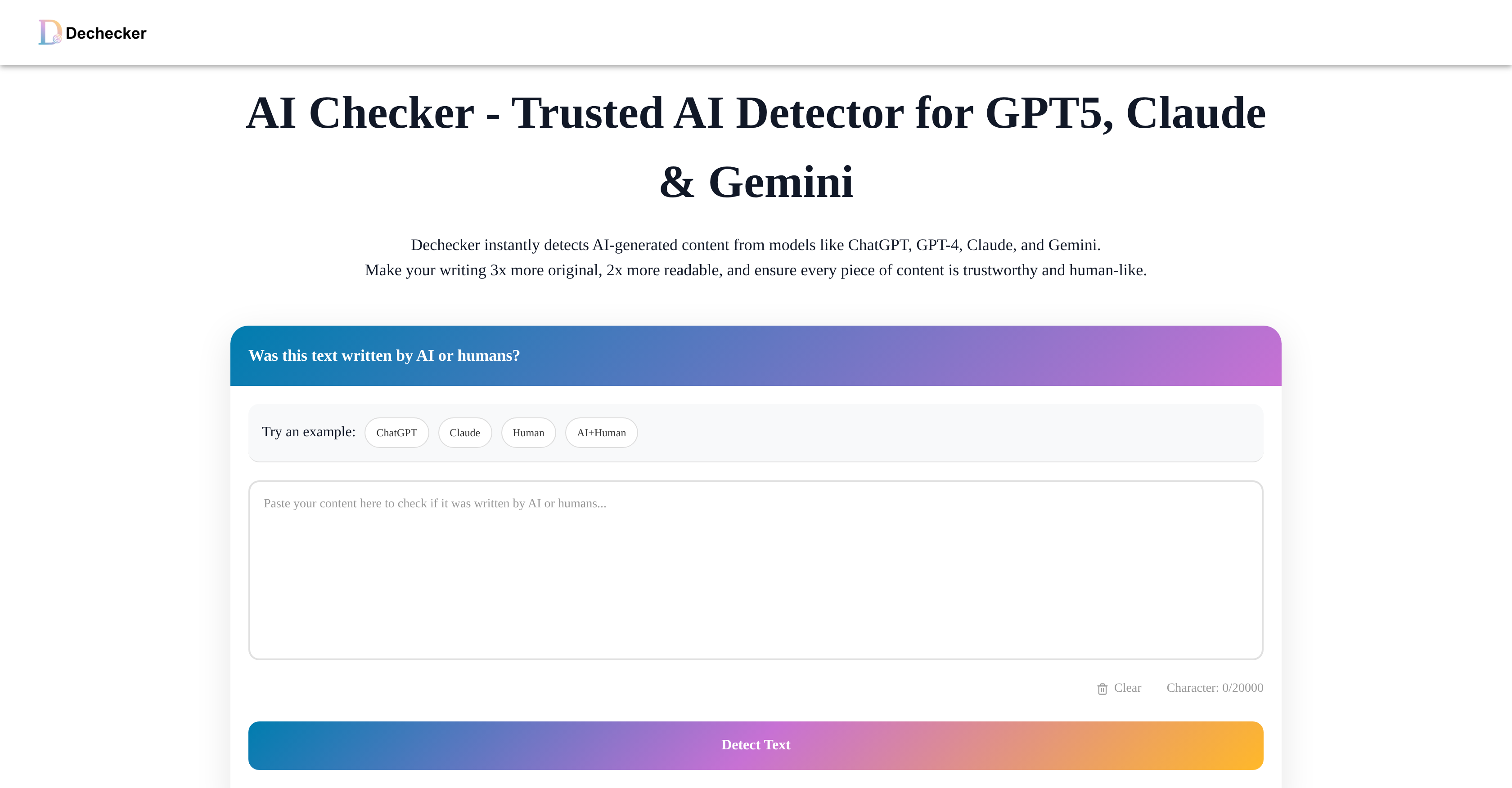 Dechecker AI - Screenshot showing the interface and features of this AI tool