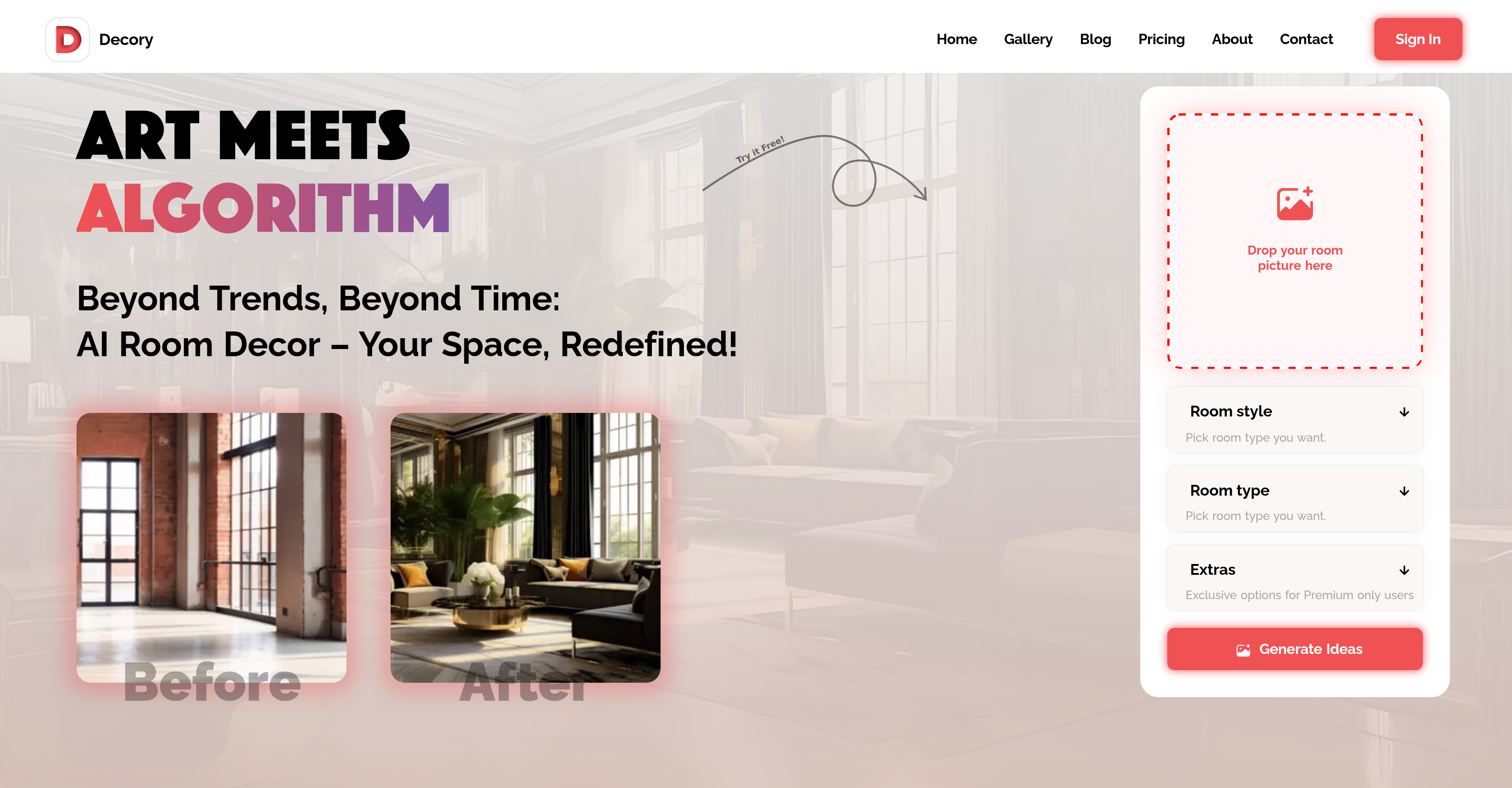 Decory AI - Screenshot showing the interface and features of this AI tool