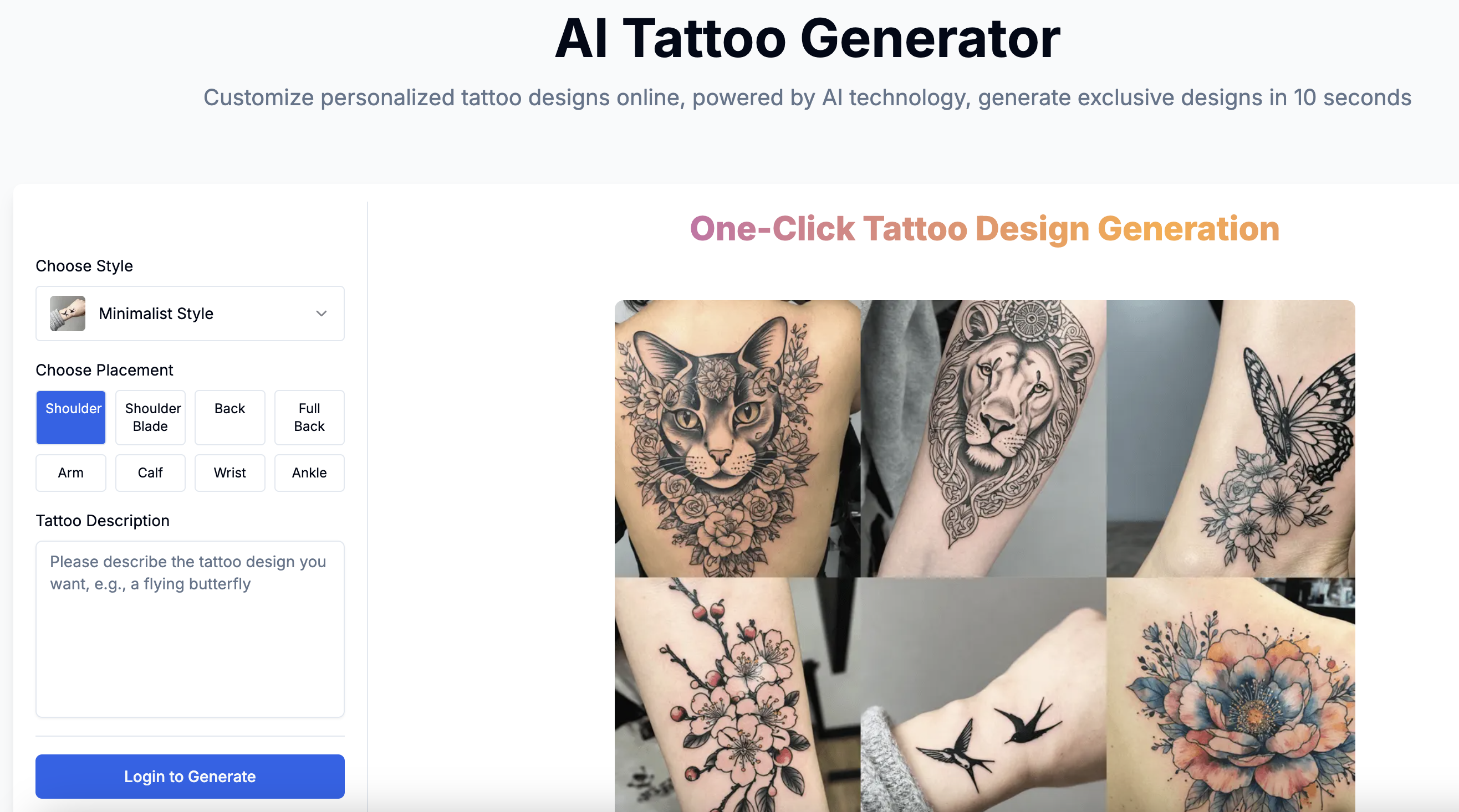 DeepMaker AI Tattoo Generator - Screenshot showing the interface and features of this AI tool