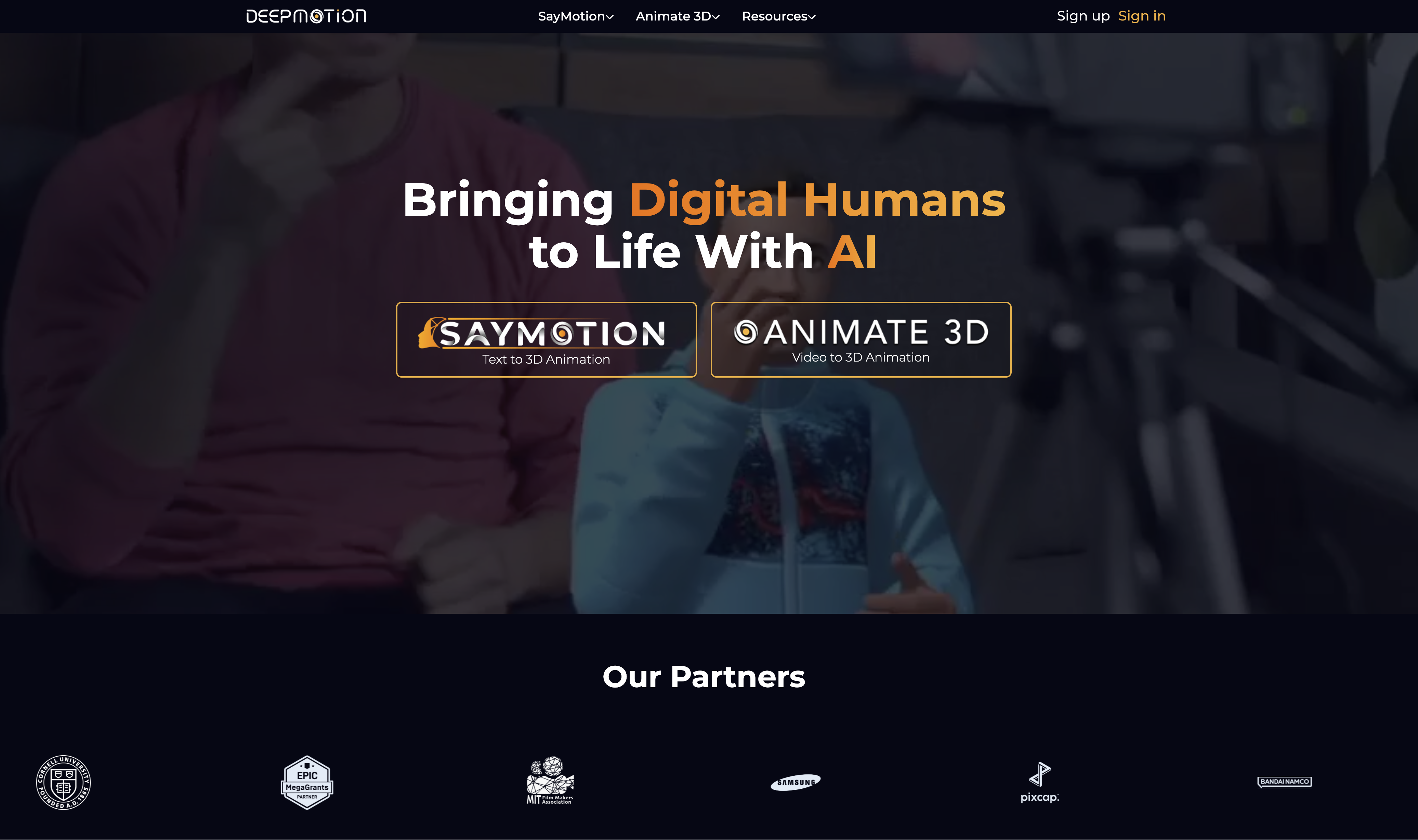 Deepmotion - Screenshot showing the interface and features of this AI tool