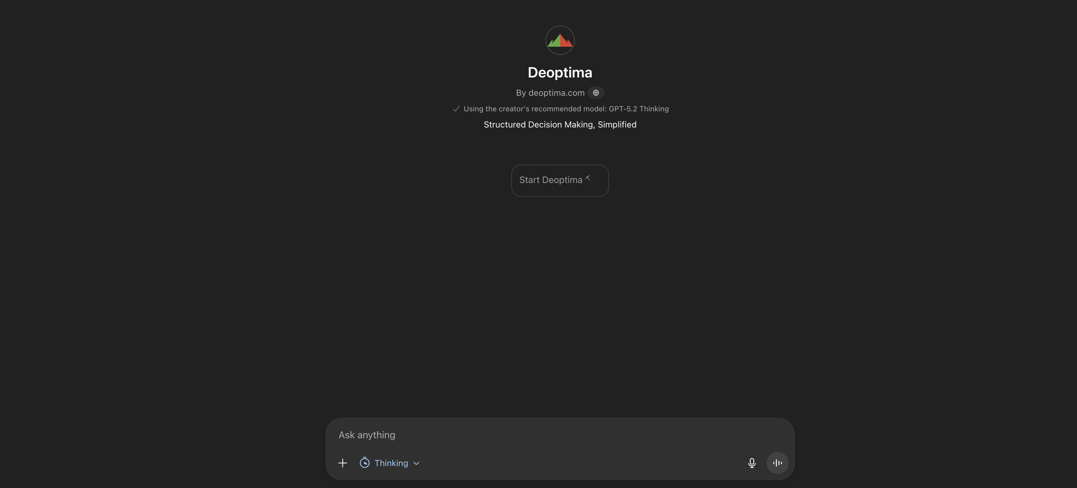 Deoptima - Screenshot showing the interface and features of this AI tool