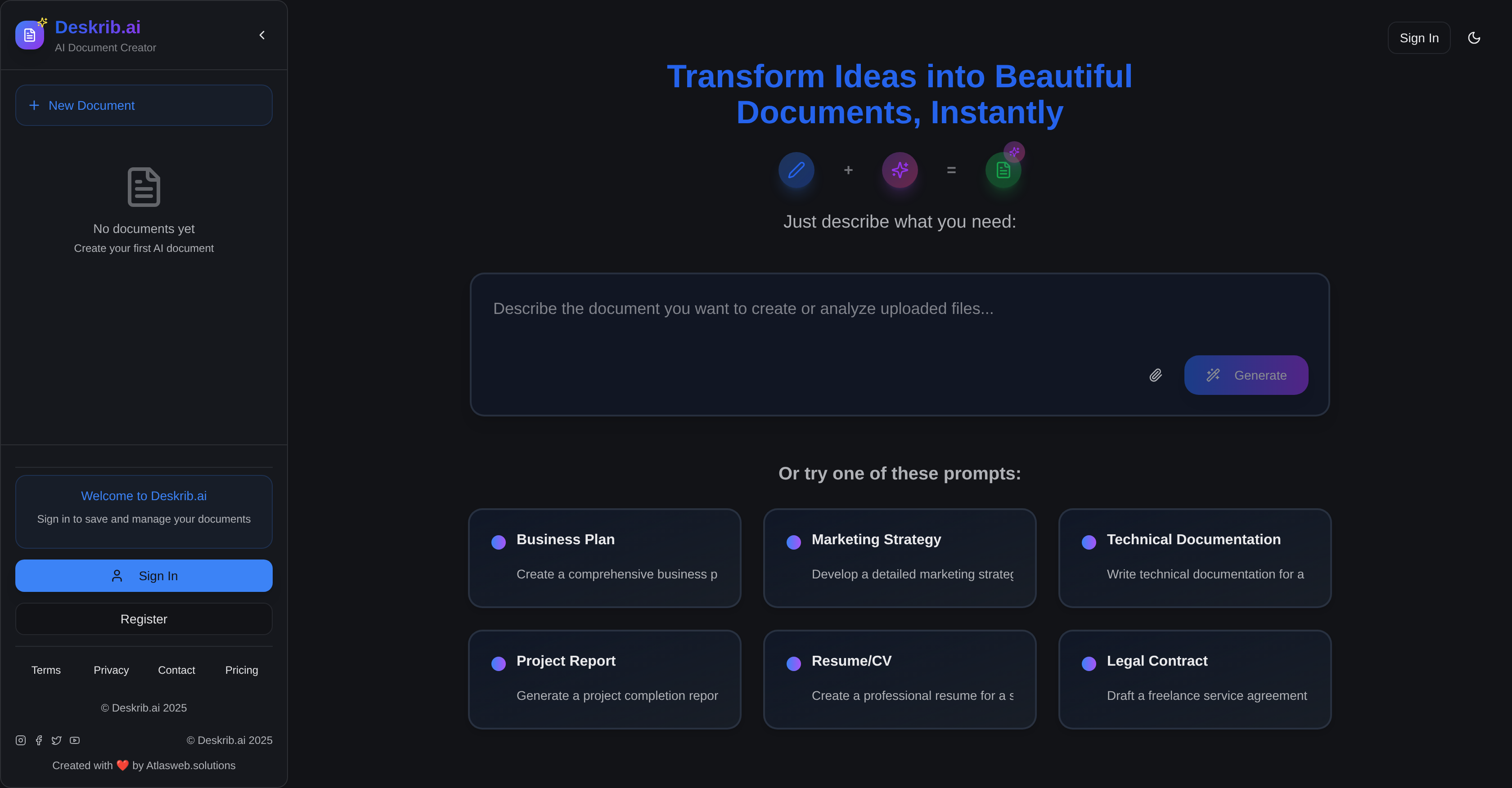 DeskribAIv1.2 - Screenshot showing the interface and features of this AI tool