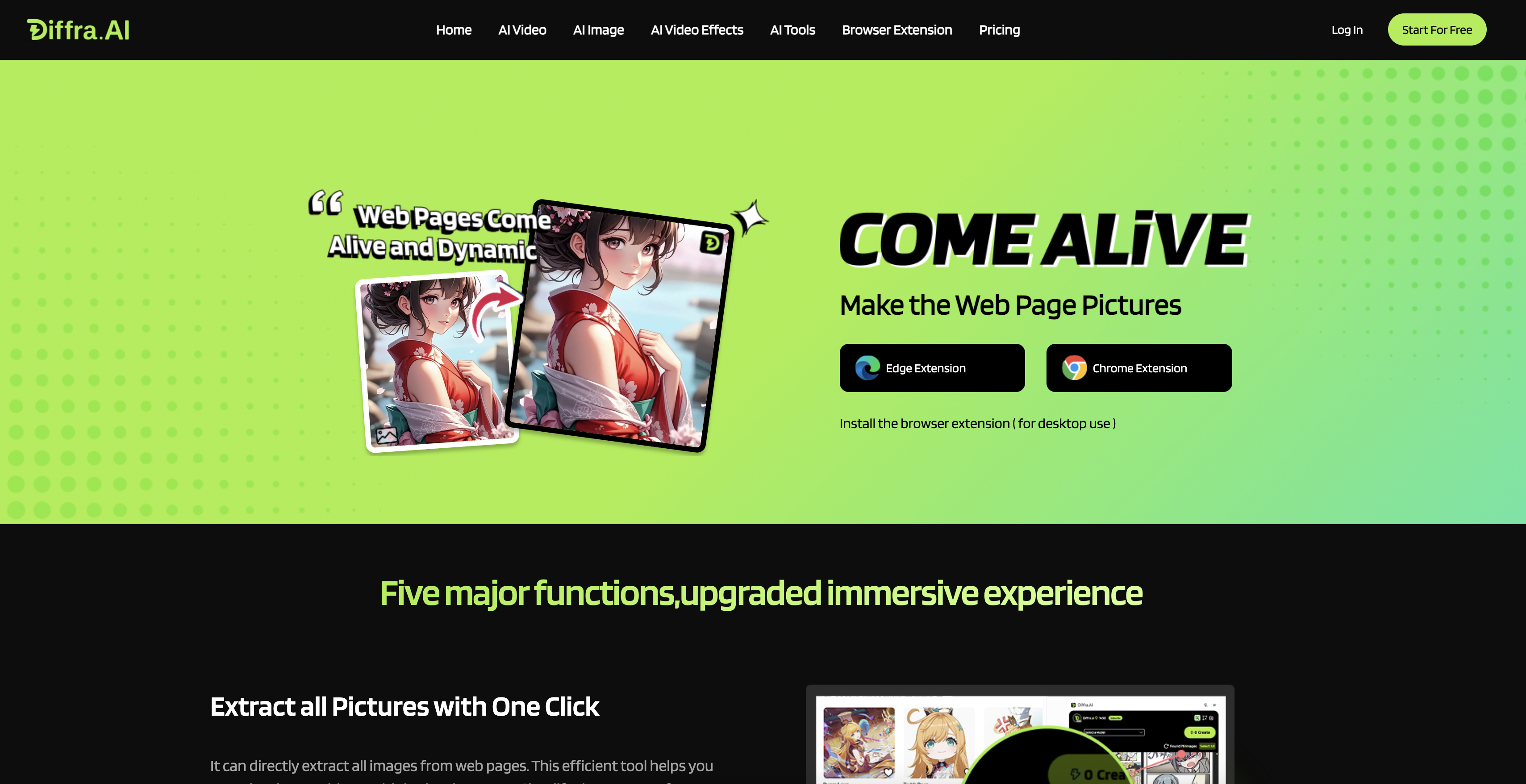 Diffra - Browser Extension - Screenshot showing the interface and features of this AI tool