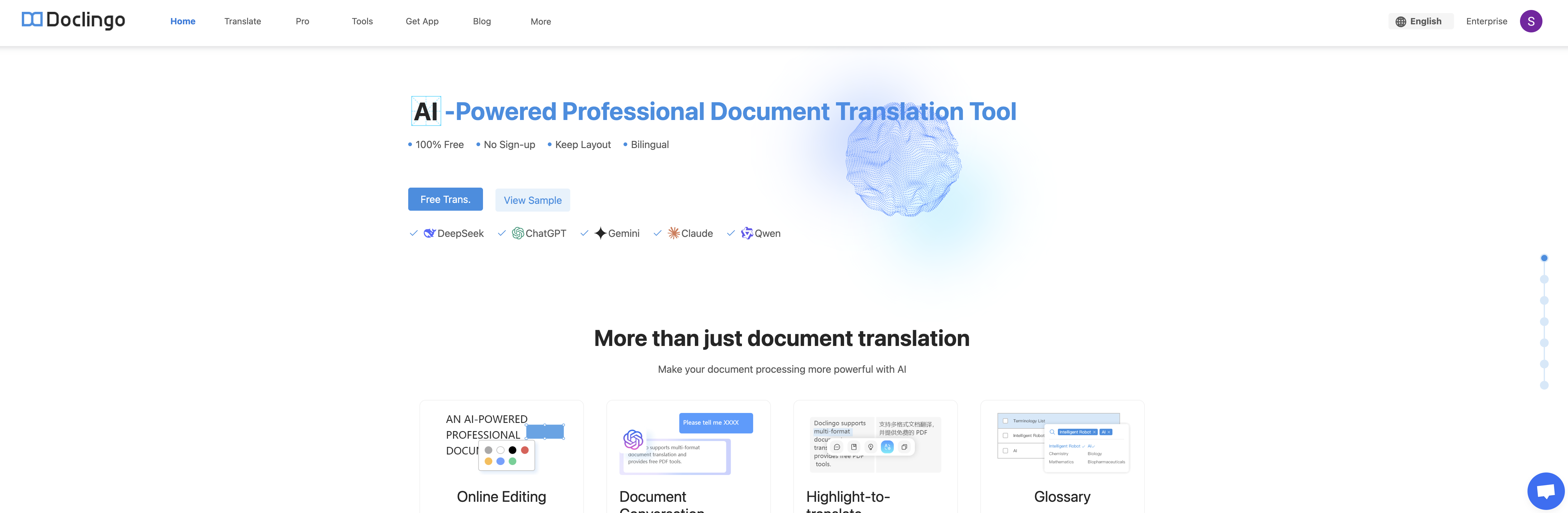 Doclingo - Screenshot showing the interface and features of this AI tool