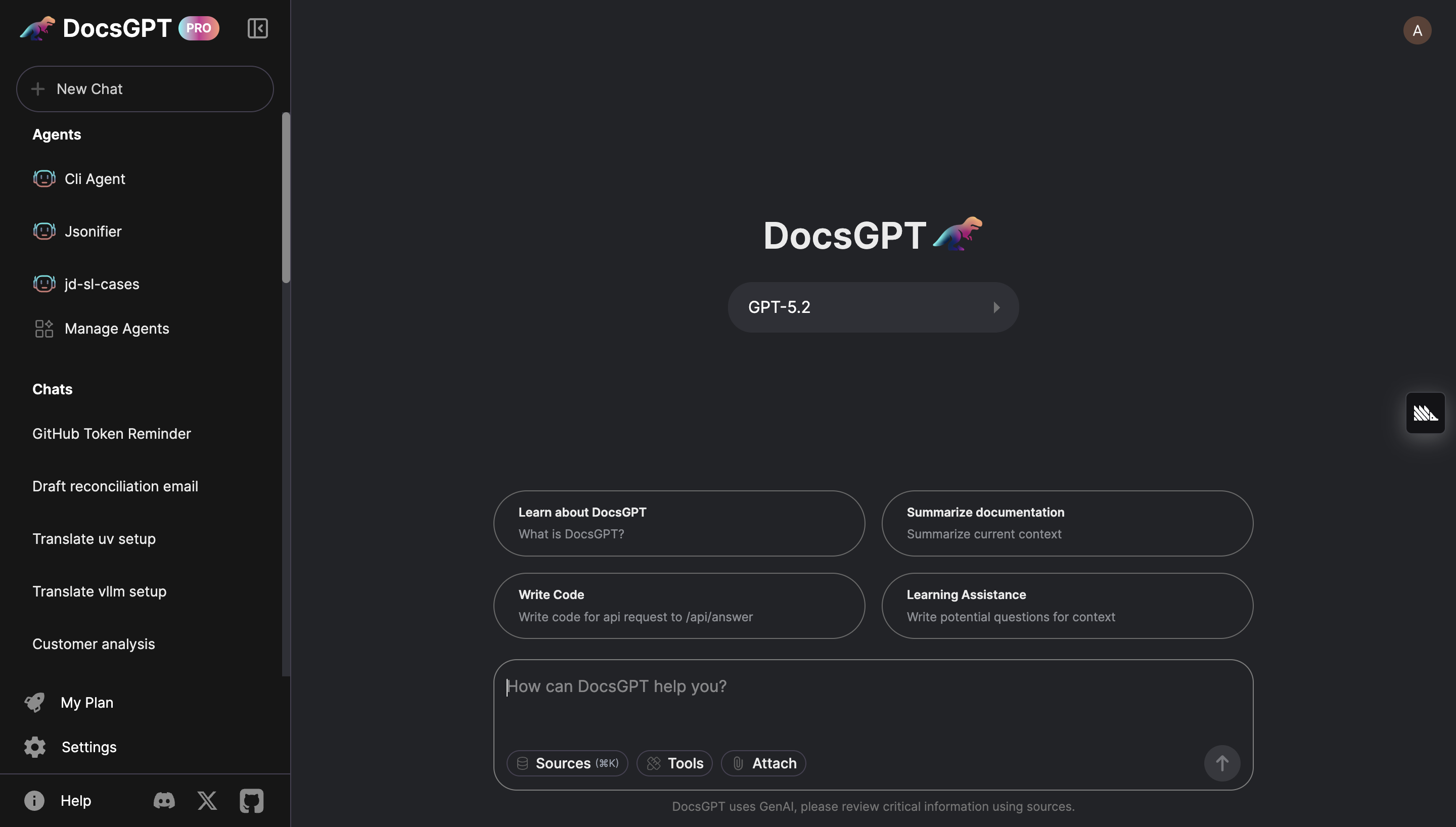DocsGPT - Screenshot showing the interface and features of this AI tool