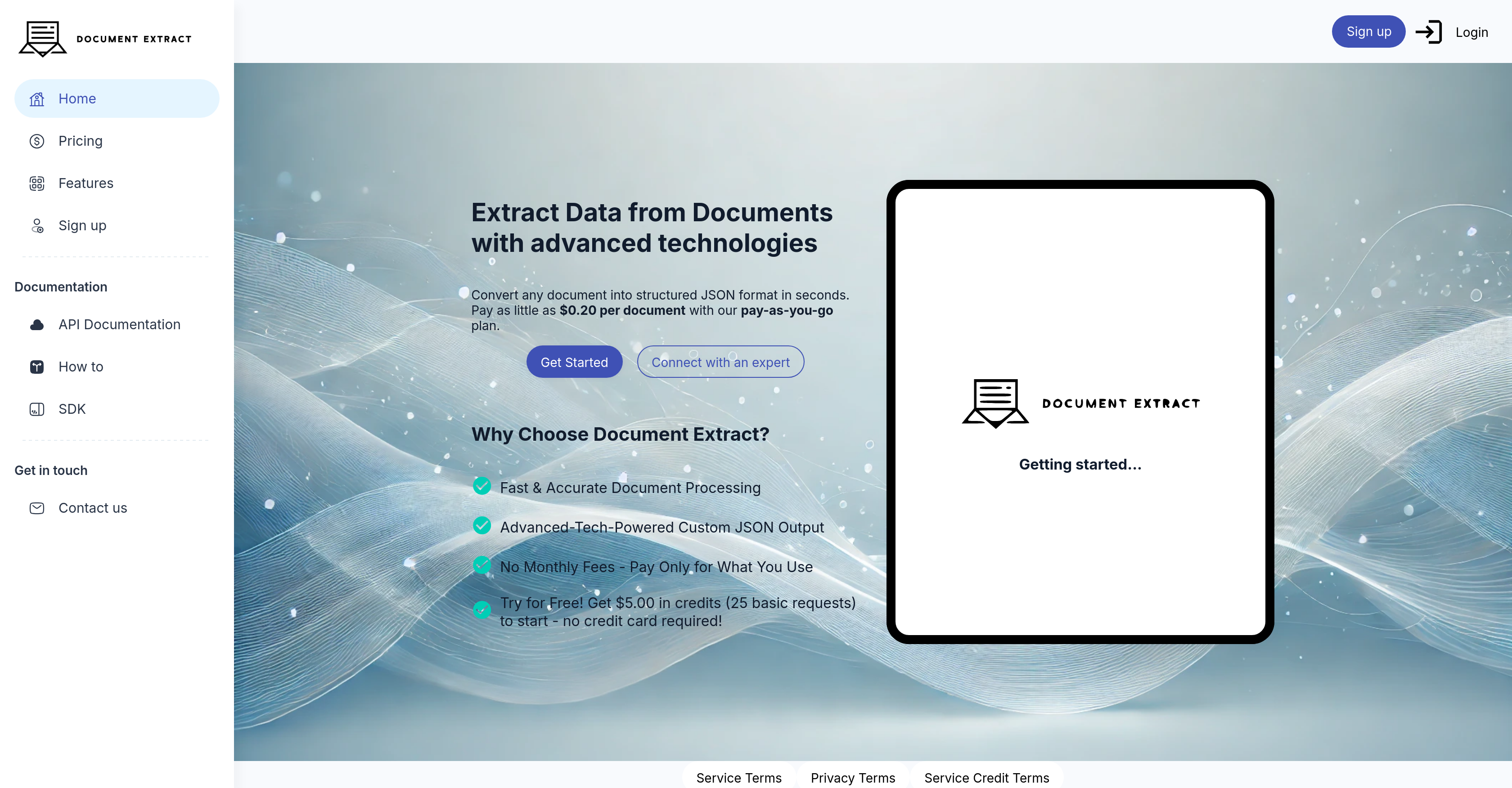 Document Extract - Screenshot showing the interface and features of this AI tool