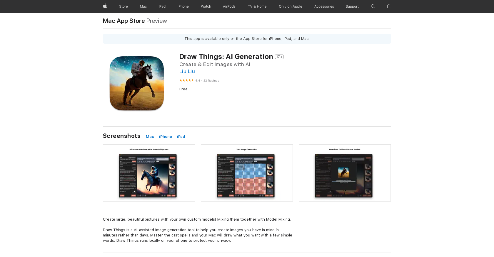 Draw Things: AI Generation - Screenshot showing the interface and features of this AI tool