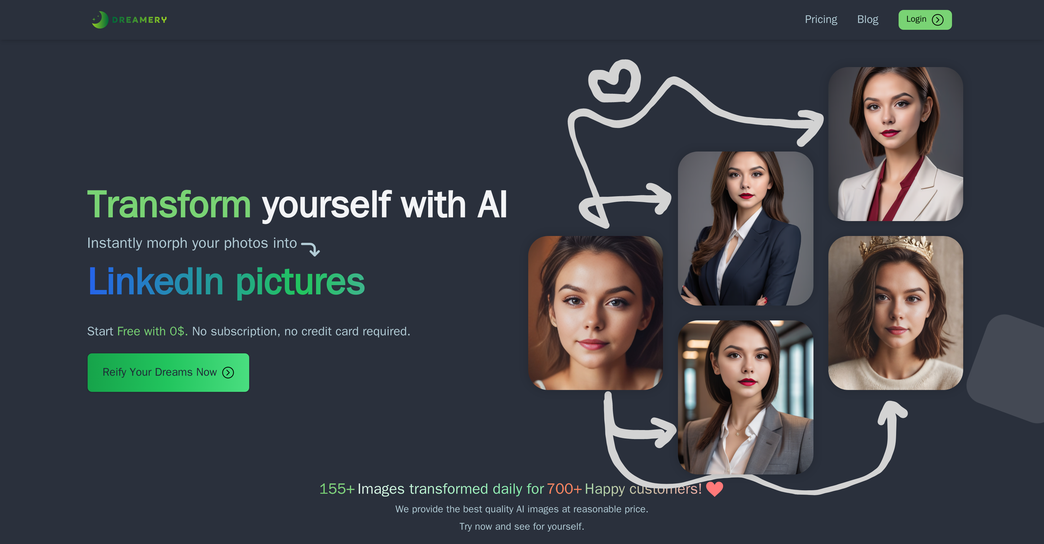 Dreamery - Screenshot showing the interface and features of this AI tool