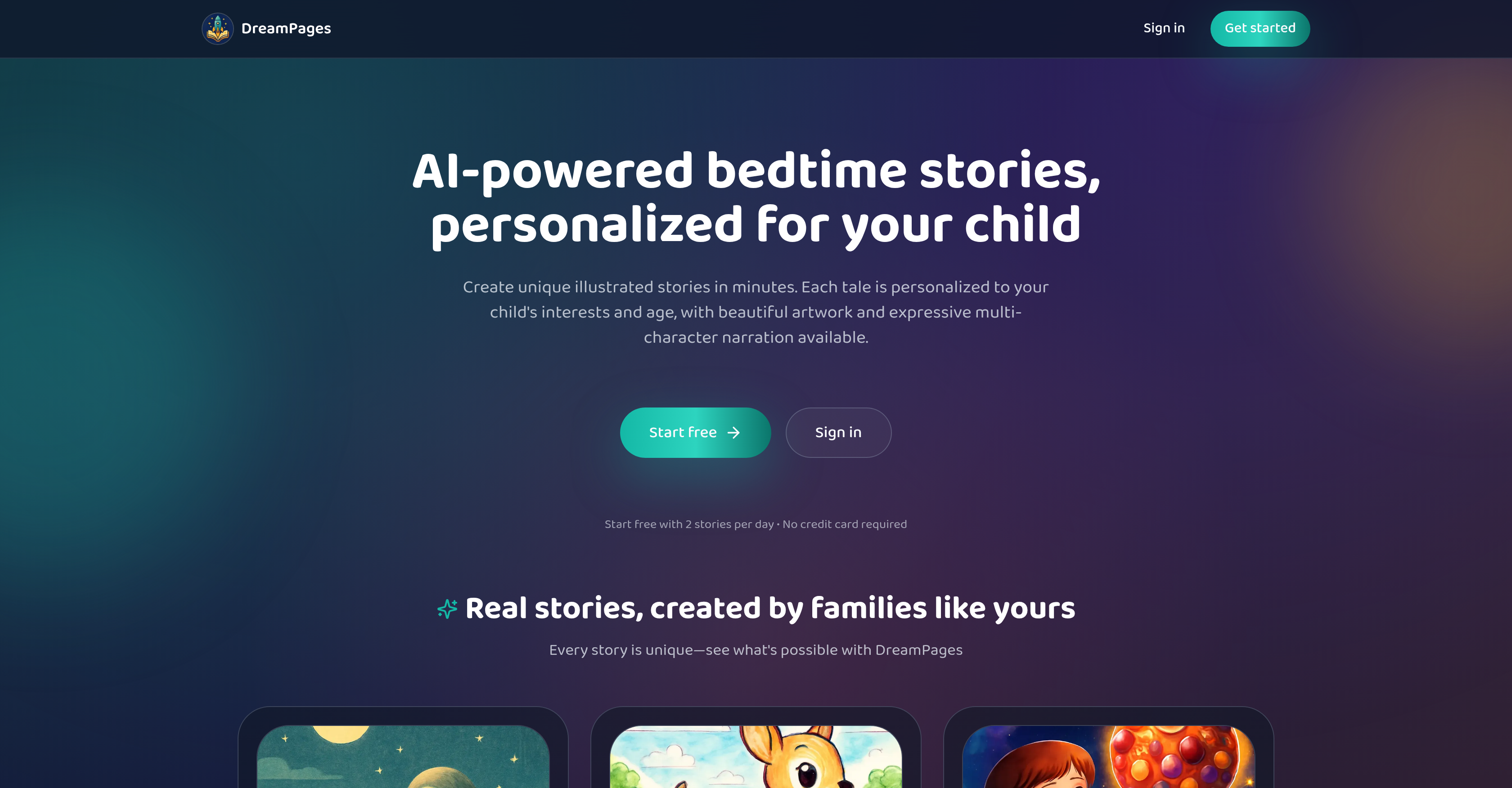 DreamPages - Screenshot showing the interface and features of this AI tool