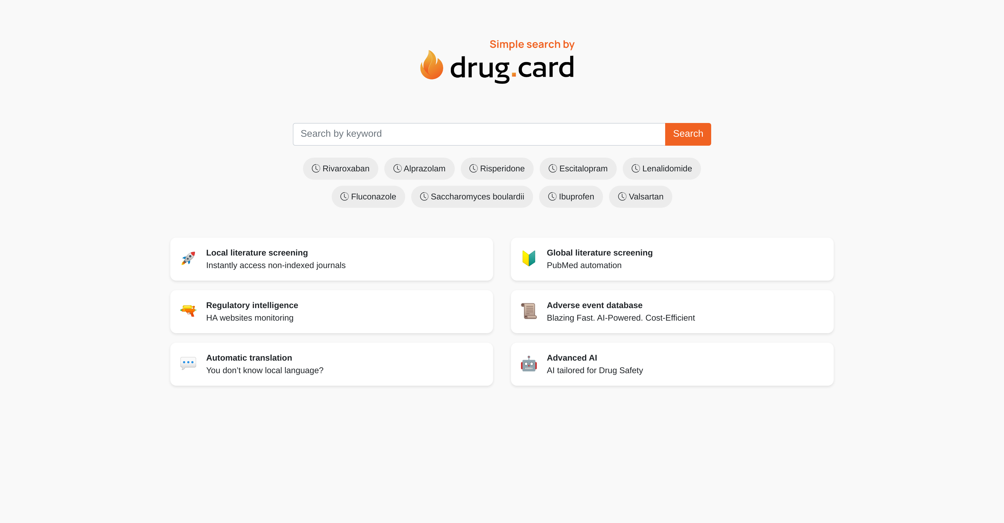 DrugCard Simple Search - Screenshot showing the interface and features of this AI tool