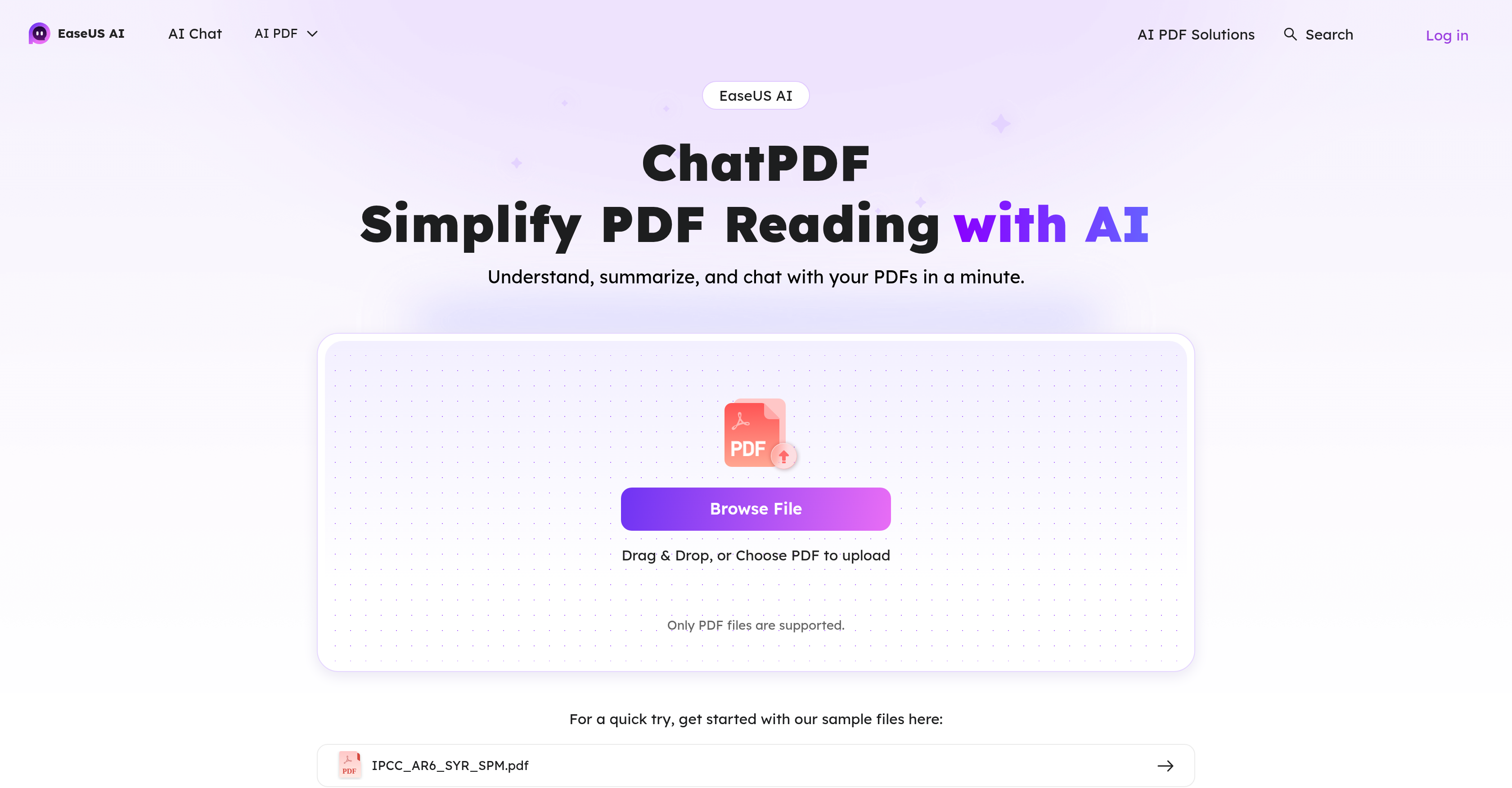 EaseUS ChatPDF - Screenshot showing the interface and features of this AI tool
