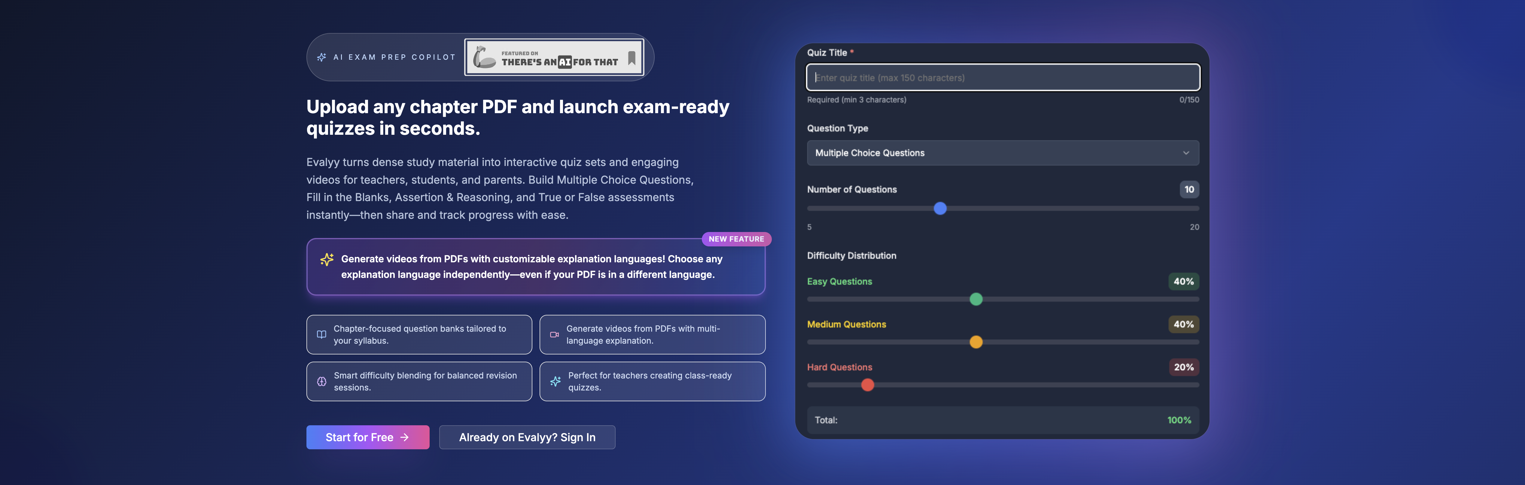 Evalyy - Screenshot showing the interface and features of this AI tool