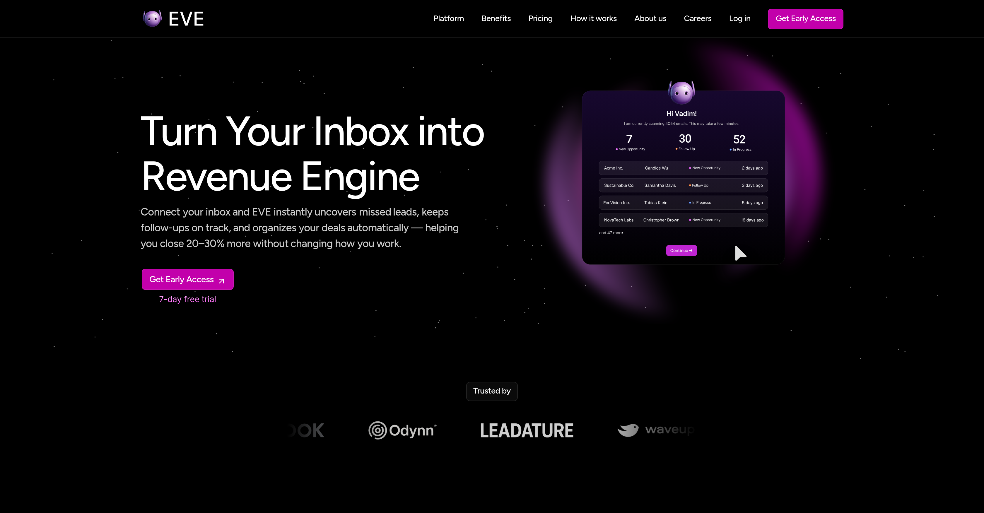 EVE - Screenshot showing the interface and features of this AI tool