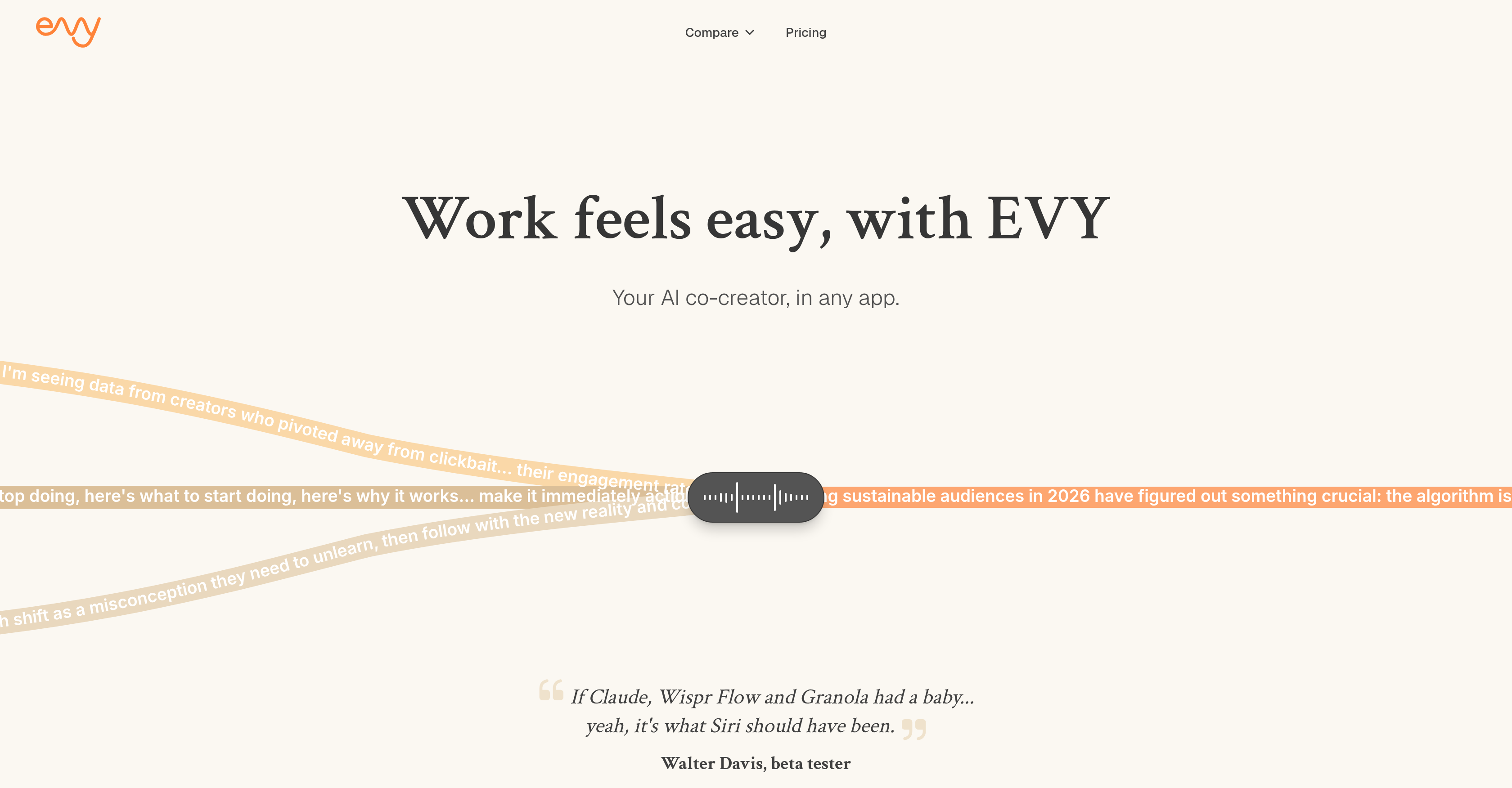 EVY - your AI co-creator - Screenshot showing the interface and features of this AI tool