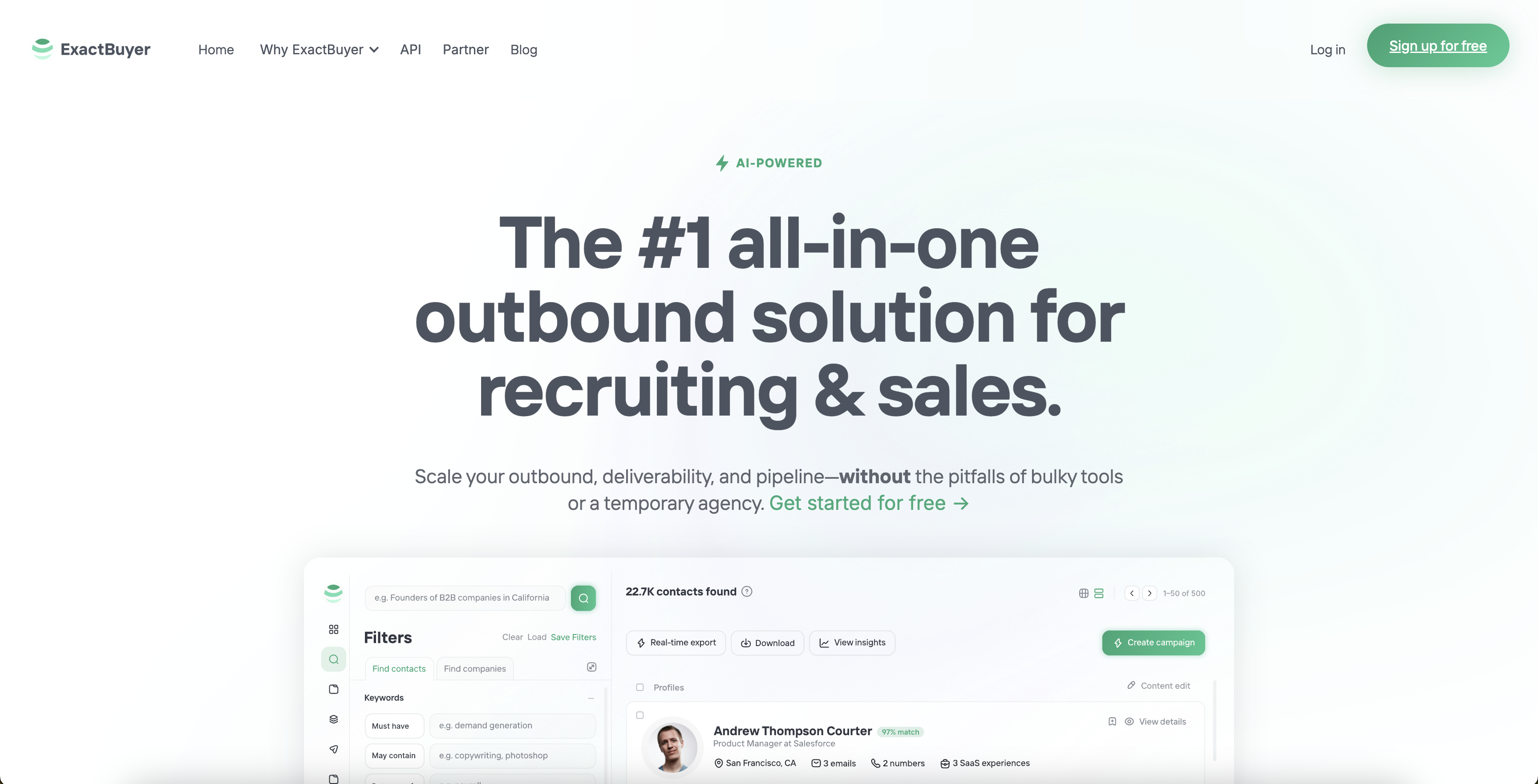 ExactBuyer - Screenshot showing the interface and features of this AI tool